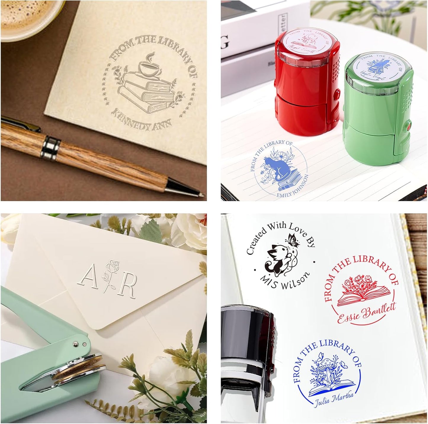 Personalized Book Embosser Stamp with Name & Design, Custom Hand Carved Library Embosser Set, Elegant Invitation Seal of Self-Inking from Library Stamp Kit (Sword & Dragon)