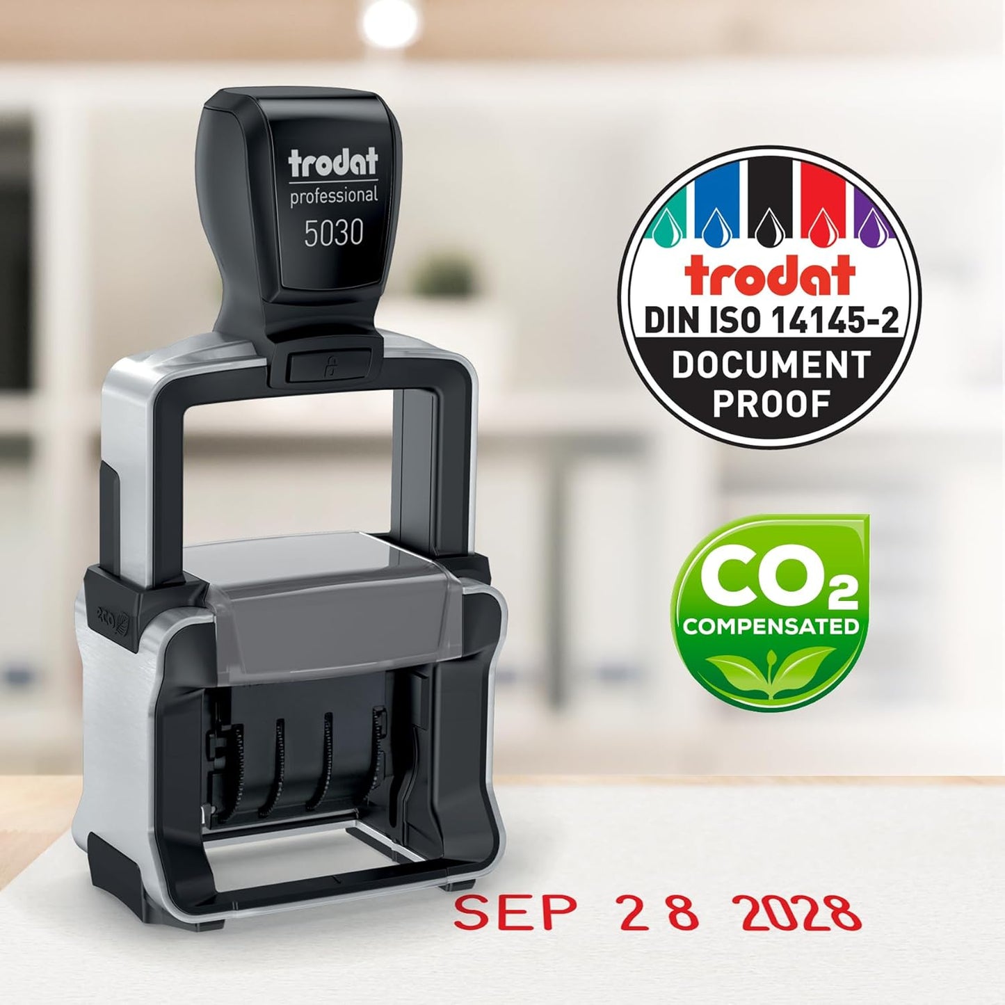 Trodat 5030 Professional 4.0 Date Only Stamp, Self Inking, Impression Size 1-5/8” x 3/8” (Red)