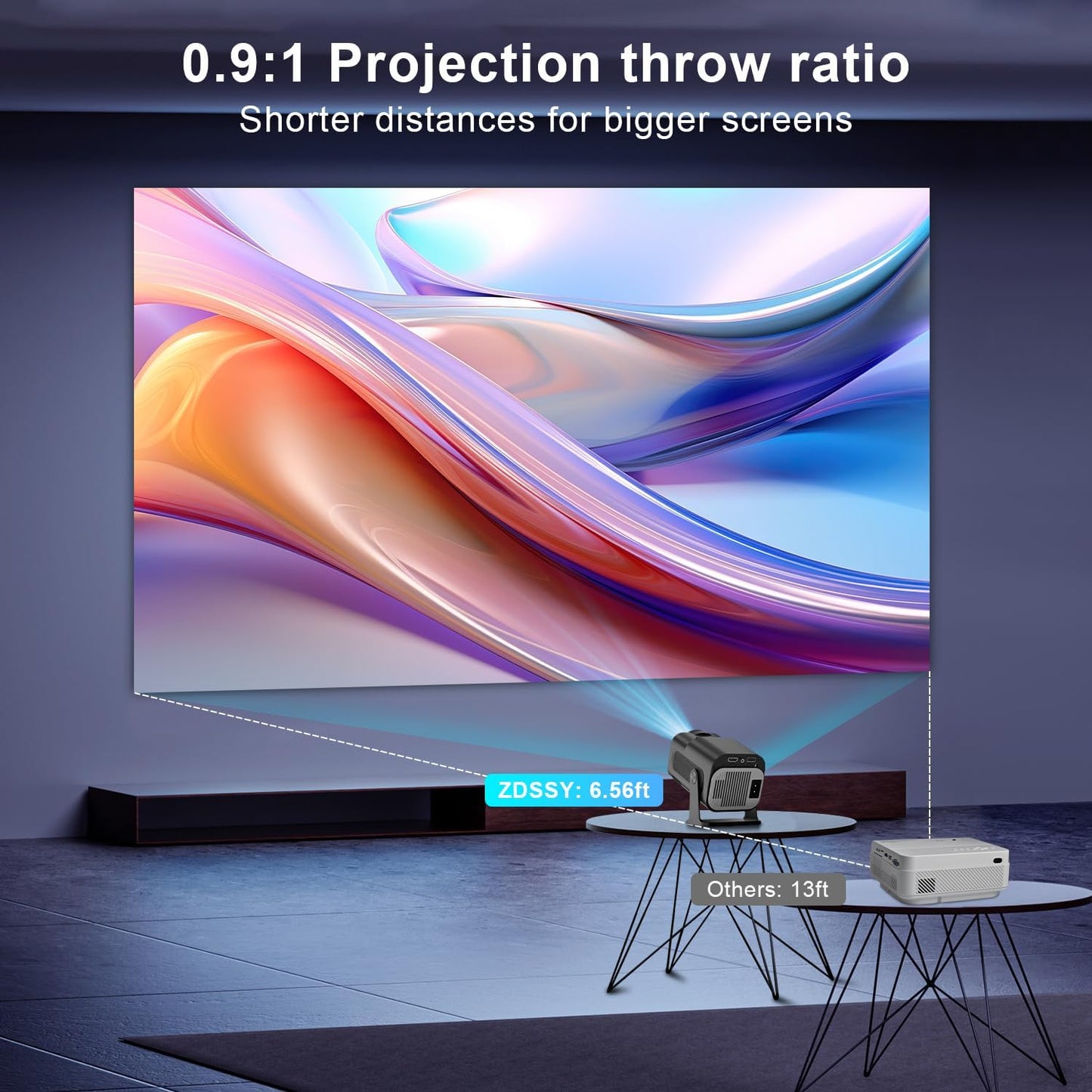 Smart 4K 1080P Projector With Built-in Apps, Wifi Bluetooth, Auto Keystone, Short Throw and 270 Adjustable - Mini Portable Outdoor Movie HY320 HY300 (Black)