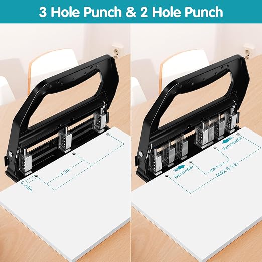 AFMAT 3 Hole Punch Heavy Duty, 9/32" Holes, 50-Sheet Hole Puncher 3 Ring - Image 4