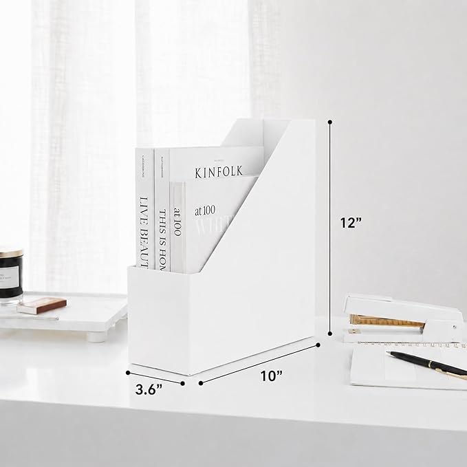 BLU MONACO Set of 6 Foldable White Magazine File Holders | Vertical Desk File - Image 8