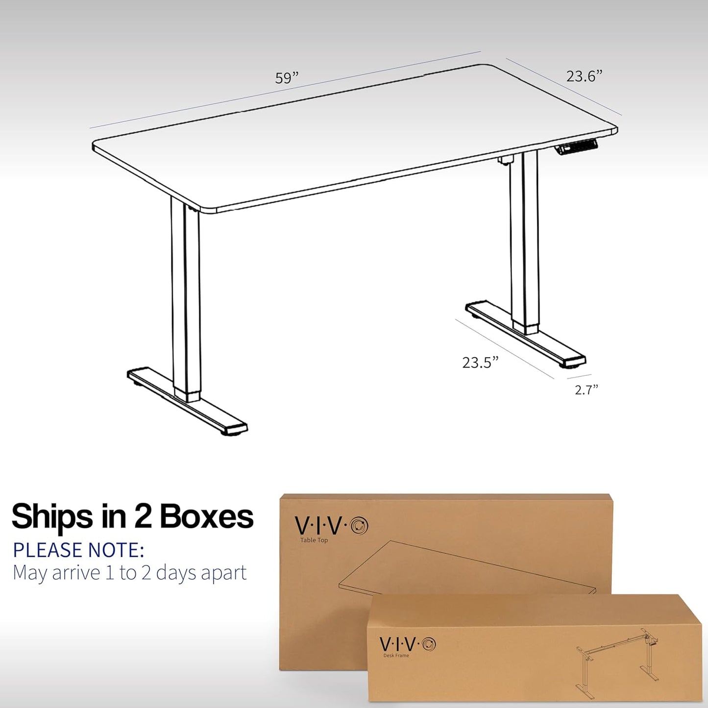 VIVO Electric 60 x 24 in Standing Desk, Memory Height Adjustment, 1B Series, One-Piece Dark Gray Top, White Frame, DESK-KIT-1W6G