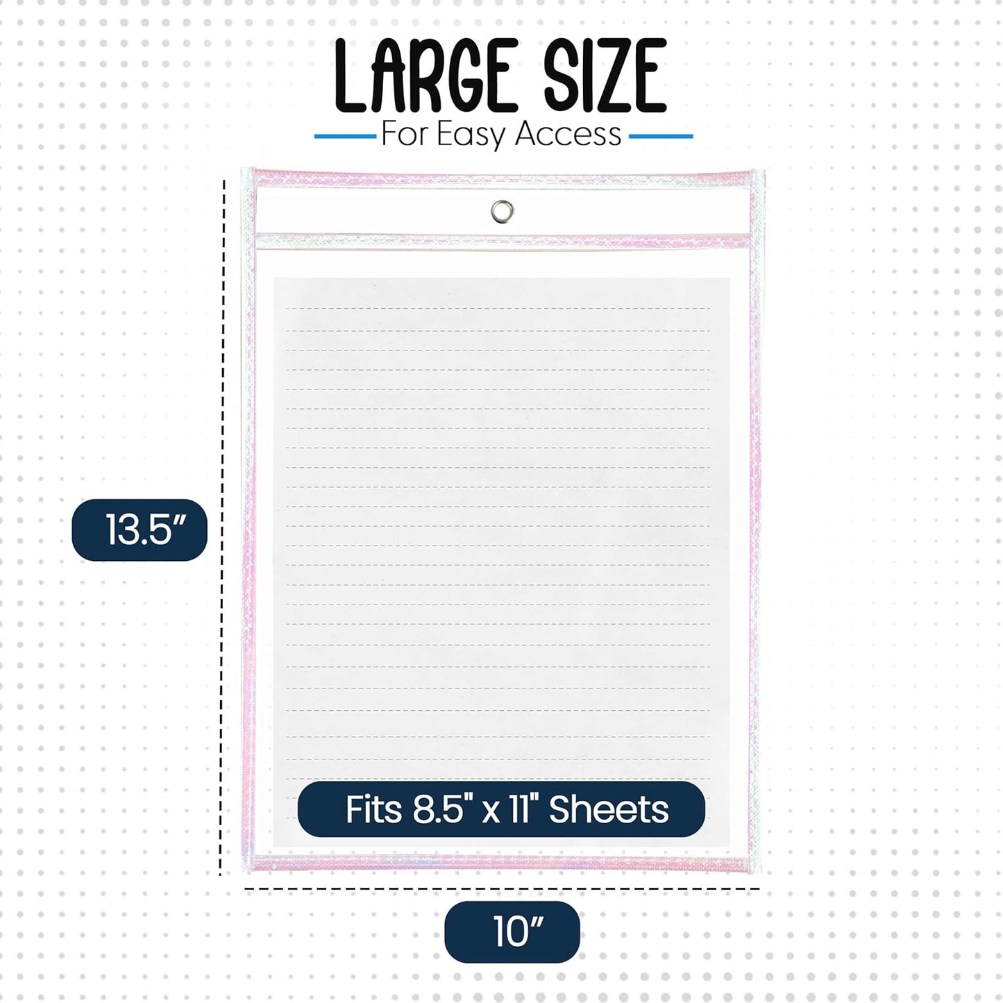 Essex Wares - 6 Pack, Shimmer, Water-Resistant Dry Erase Pocket Document Protectors, 10" Wide x 13.5" Tall - Dry Erase Clear Plastic Sleeves - Reusable & Easy Erase Plastic Invoice Holders