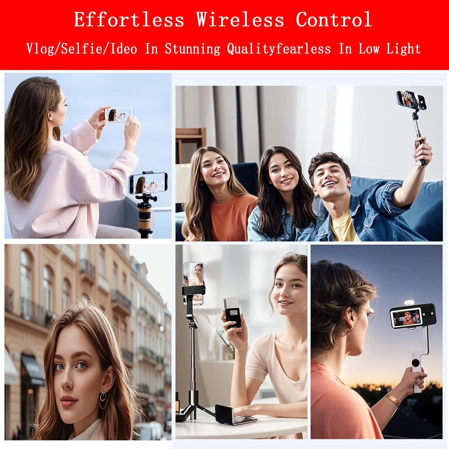 Magnetic Phone Vlog Selfie Monitor Screen for iPhone & Android, Wireless Screen Mirroring Connection with Bluetooth Remote, Using Phone Rear Camera for Selfie Vlog Live Stream TikTok YouTube White