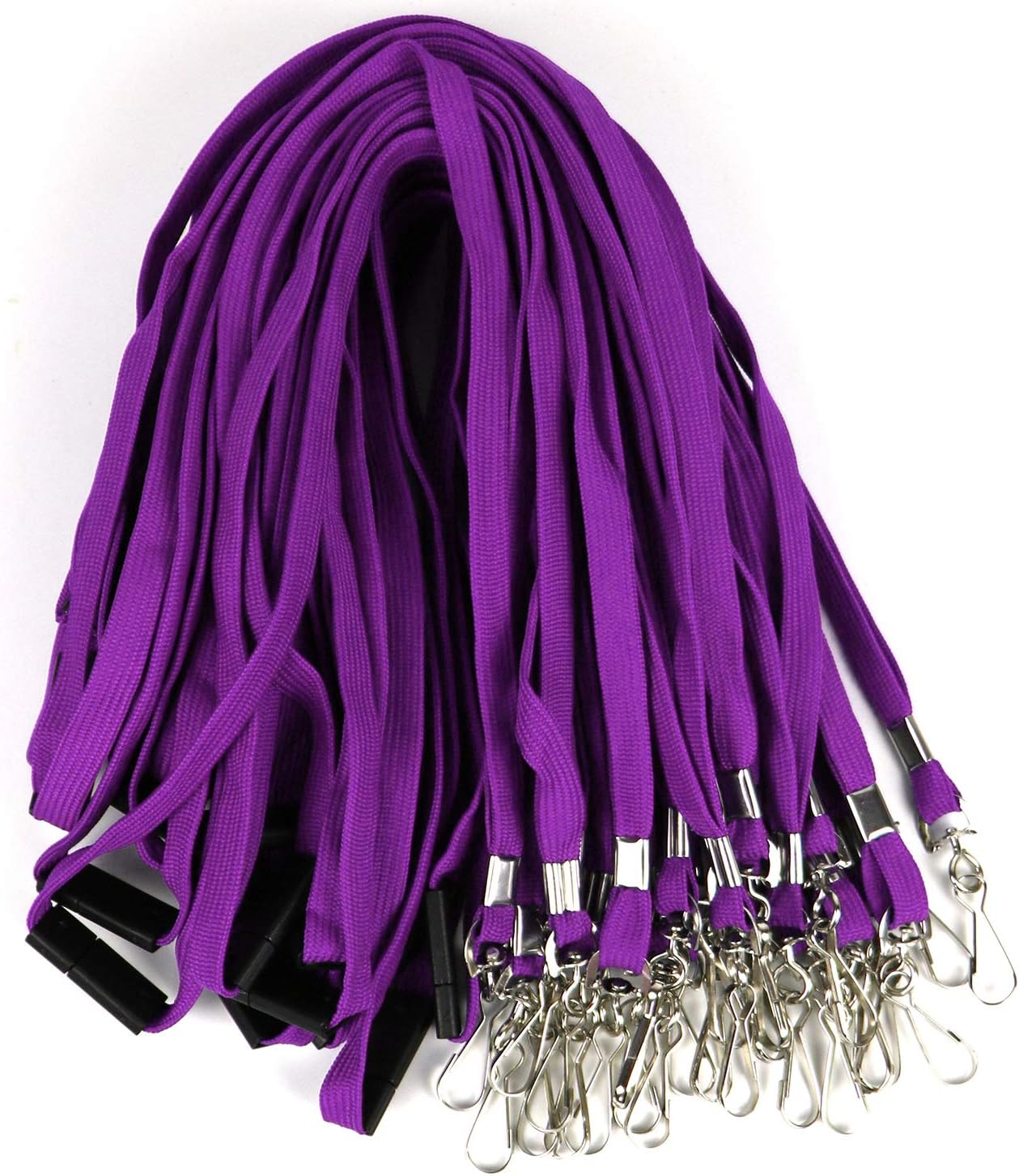 Safety Breakaway Lanyard with J-Hook Flat Lanyards for ID Badges - Bulk Pack of 50 (Purple)
