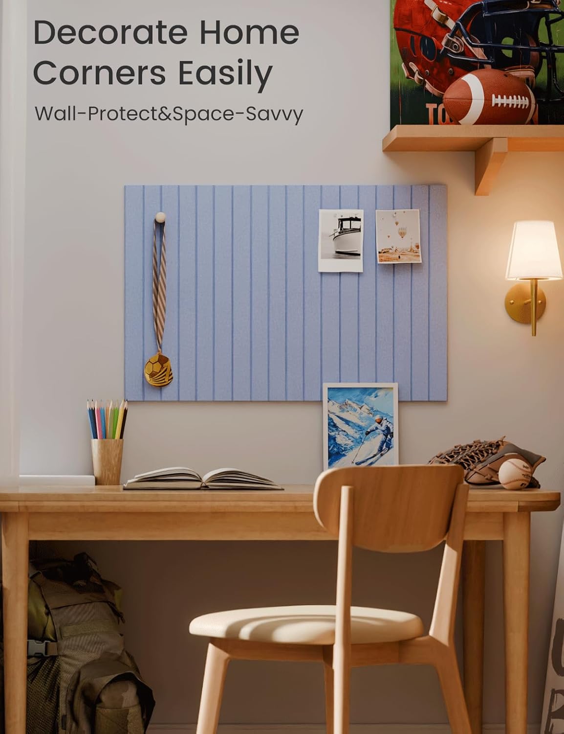 Felt Bulletin Board Tiles -28"x18" with 40 Adhesive Tabs, Cork Board Alternative for Office Decor, Push Pin Board Wall Organizer 6-Pack (Soft Periwinkle)