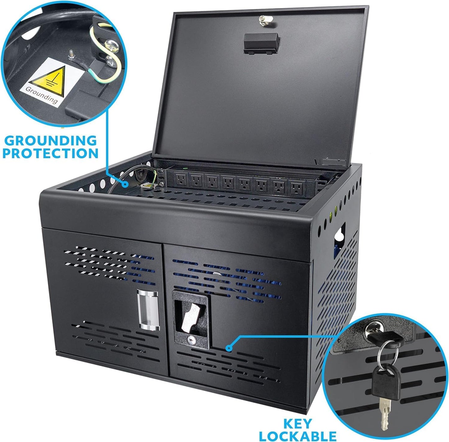 POCHAR 16-Device Charging Cabinet for Laptops & Tablets - Laptop Lock Box for Chromebook, iPad - Locking Laptop Charging Station for Classroom Office Library -Tablet Storage Box with Cable Management