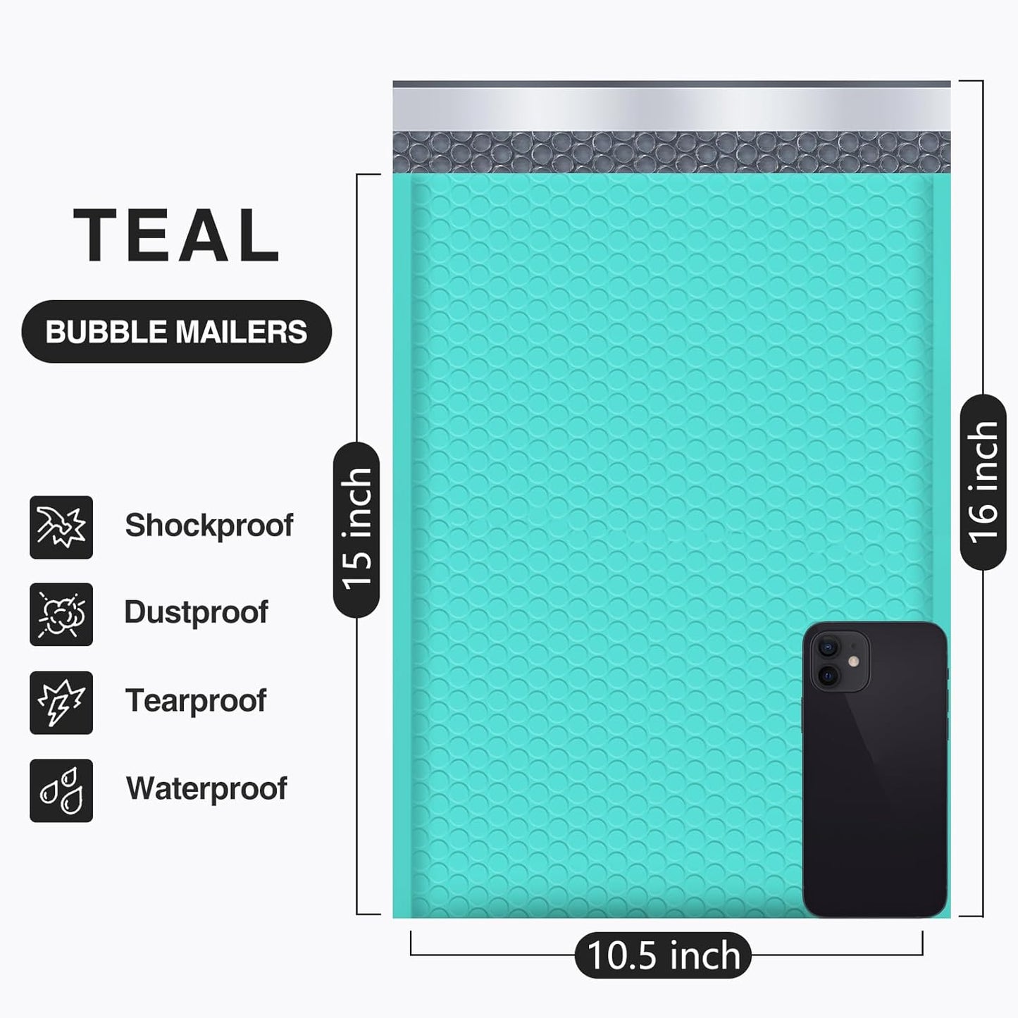 UCGOU Bubble Mailers 10.5x16 Inch 40 Pack Usable Size 10.5x15 Inch Large Padded Envelopes Teal Waterproof Packaging Bags for Shipping Self Seal Strong Adhesion Envelopes for Jewelry Makeup Supplies