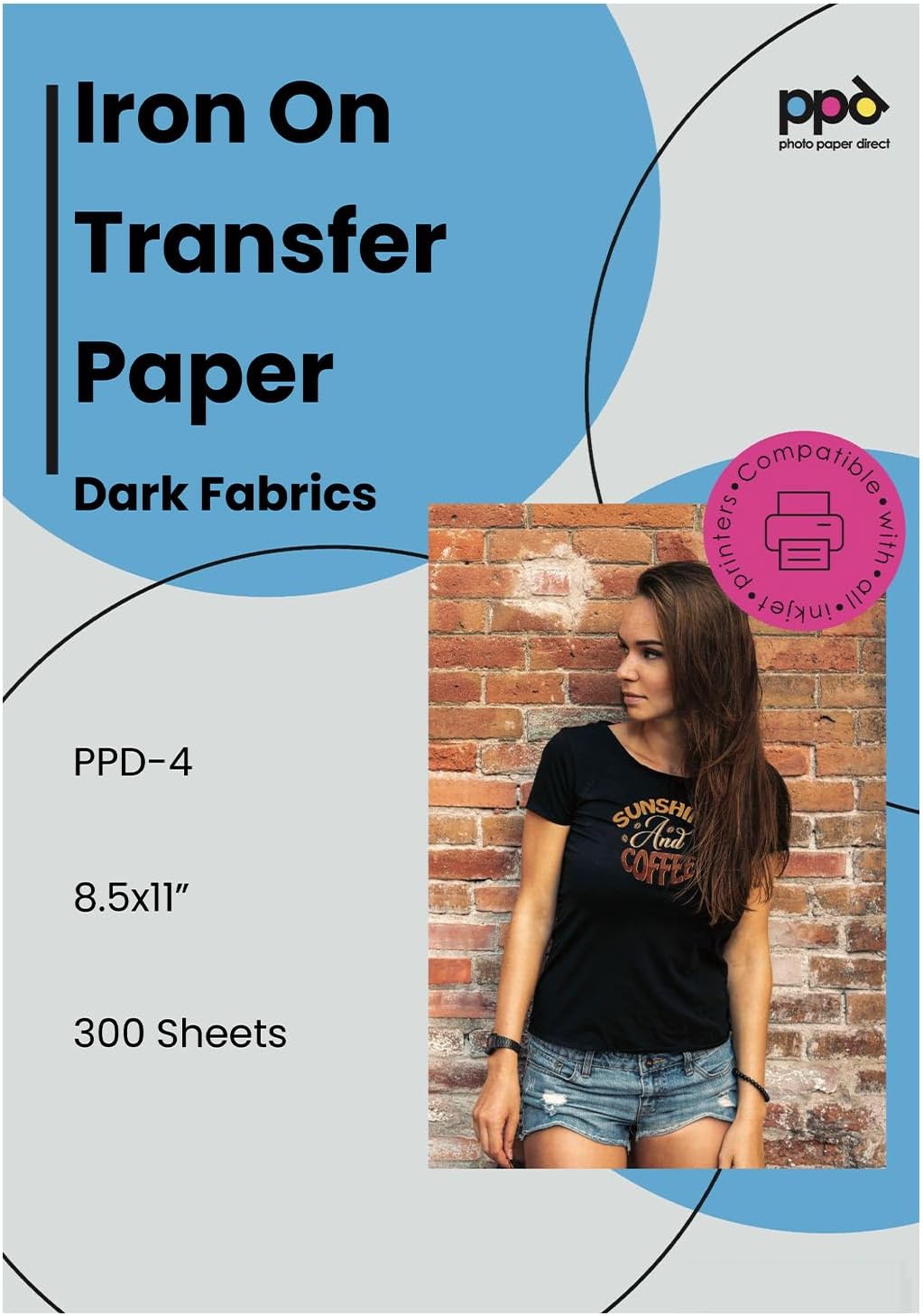 PPD 300 Sheets 8.5x11" - Inkjet Iron-on Heat Transfer Paper for Black & Dark Fabric and T-Shirts - Premium - PPD-4-300