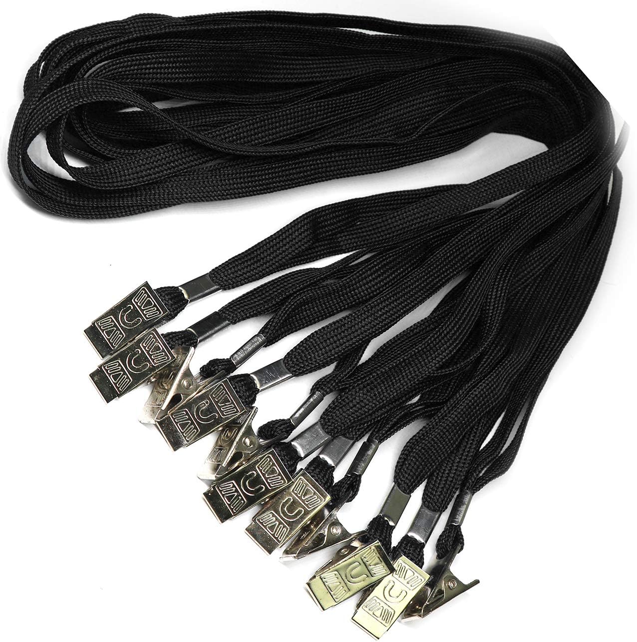 Beebel Lanyard 100 Pack Black Badge Lanyards Flat Lanyards Round 32" with Badge Clip