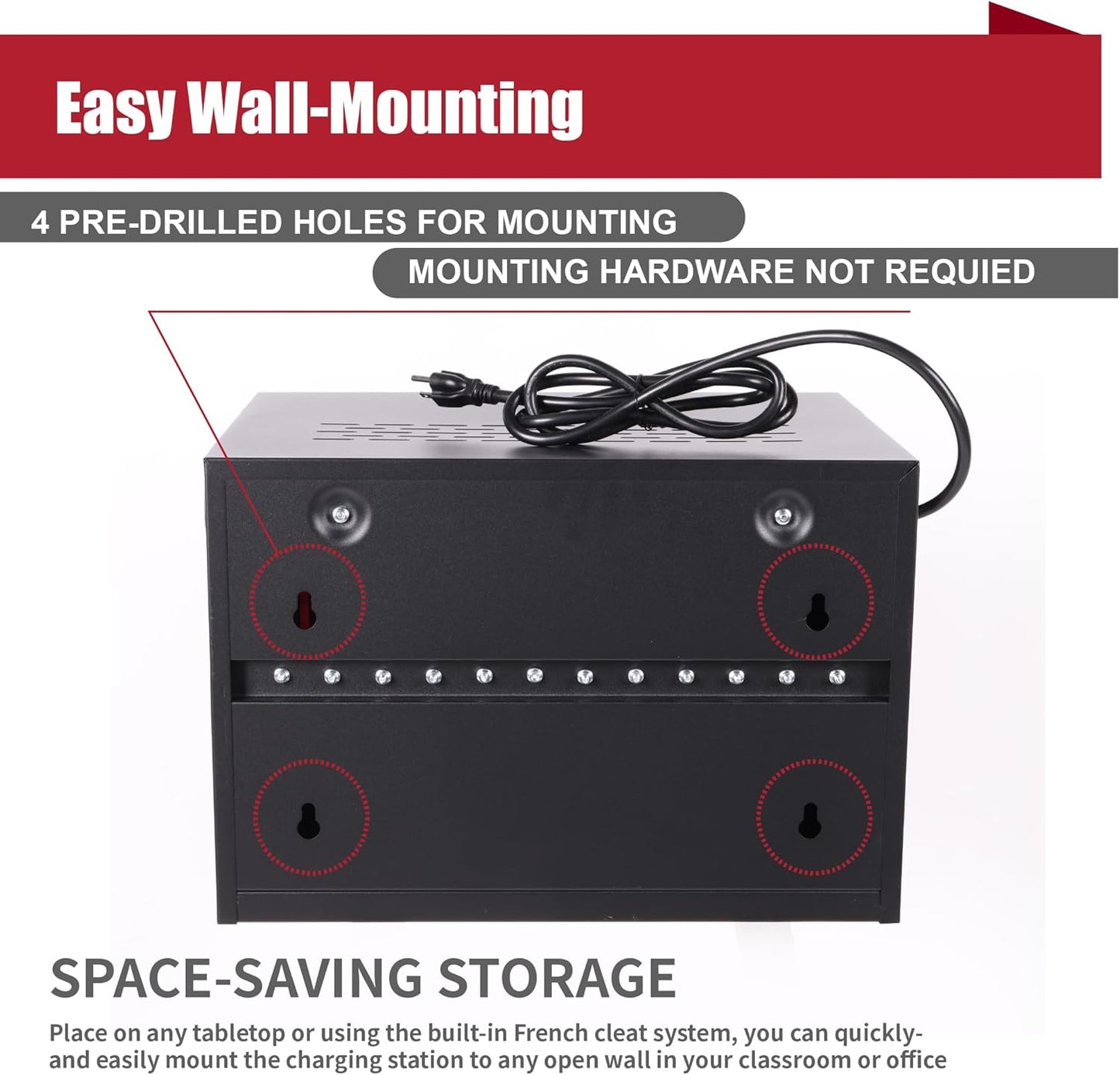 12 Device Charging Station for Laptops/Tablets/iPads/Chromebooks,12 Bay Wall-Mount Lockable Charging Cabinet with Power Socket, Laptop & Tablet Storage Cart(12 Bay-Red)
