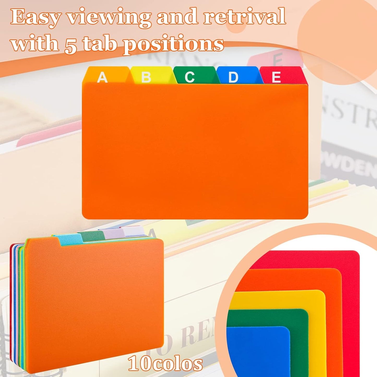 Lewtemi 50 Pcs Index Card Dividers 4 x 6 Inch Index Card Dividers with Tabs Guides with 2 Pcs Alphabet Number Stickers for Office Recipe Business (Multi Color)
