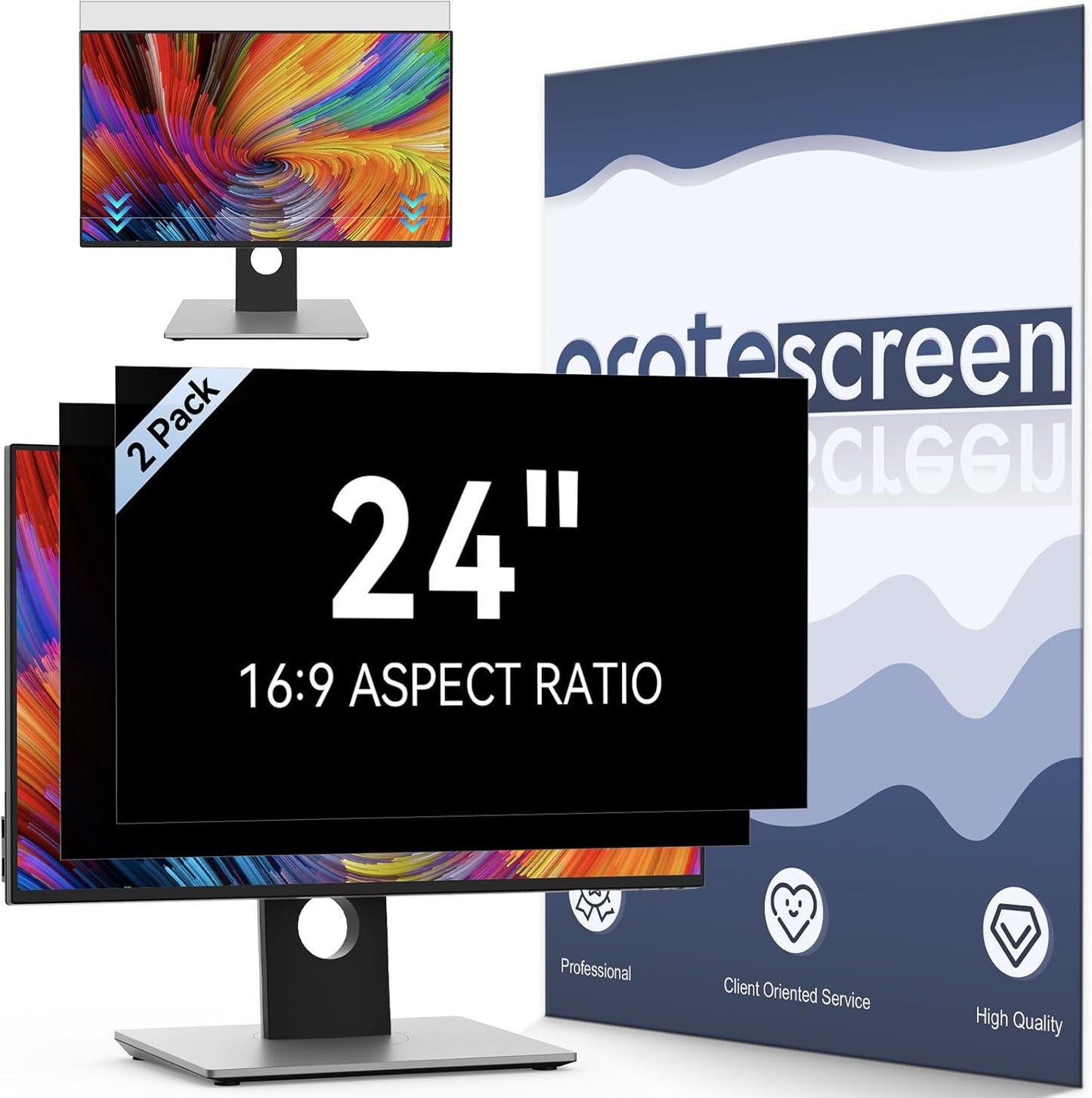 [2-Pack] 24 Inch Computer Privacy Screen Filter for 16:9 Widescreen Monitor, Removable Eye Protection Anti Glare Blue Light Filter Privacy Shield, Anti Spy Screen Protector Film 24 in