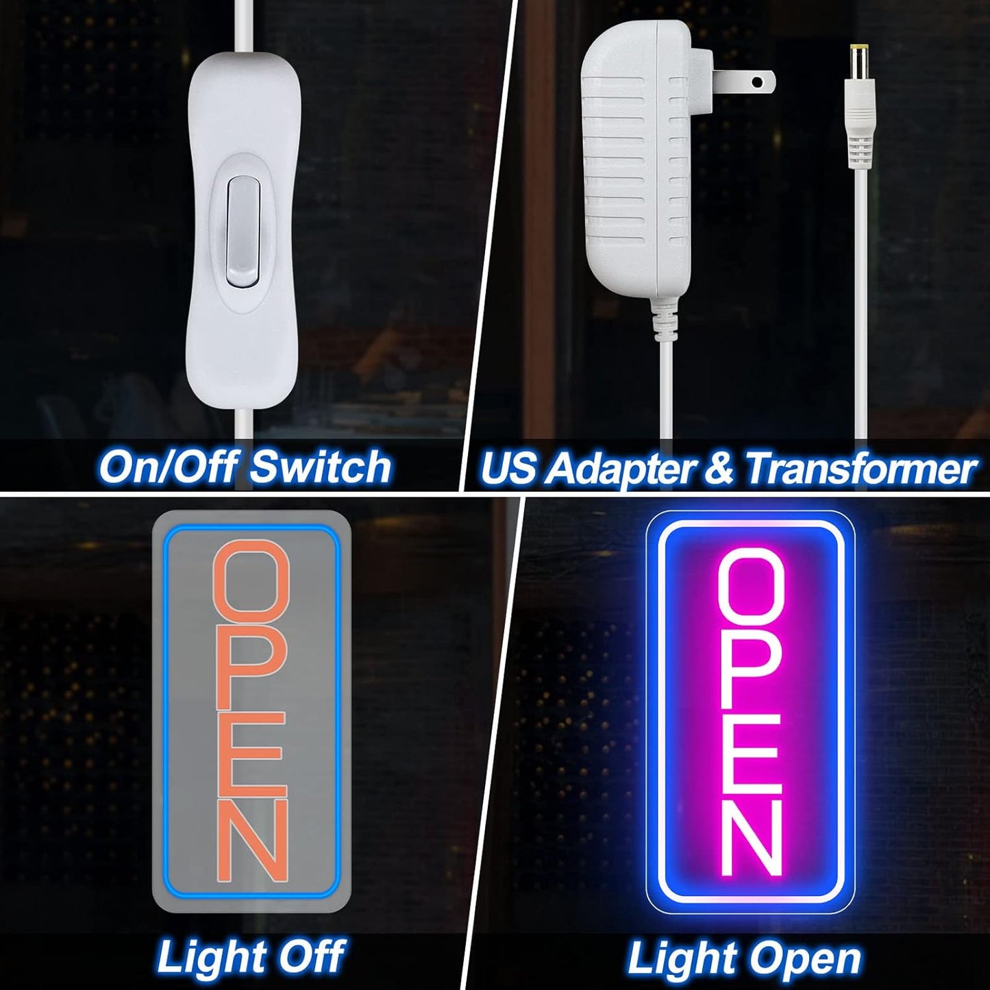 Neon Open Signs for Business, 16''x 9'' LED Open Sign, Super Bright Open Neon Sign (Blue&Pink), Neon Light Up Sign for Window Party Wall Bars Coffee Salon Club Hotel,Vertical