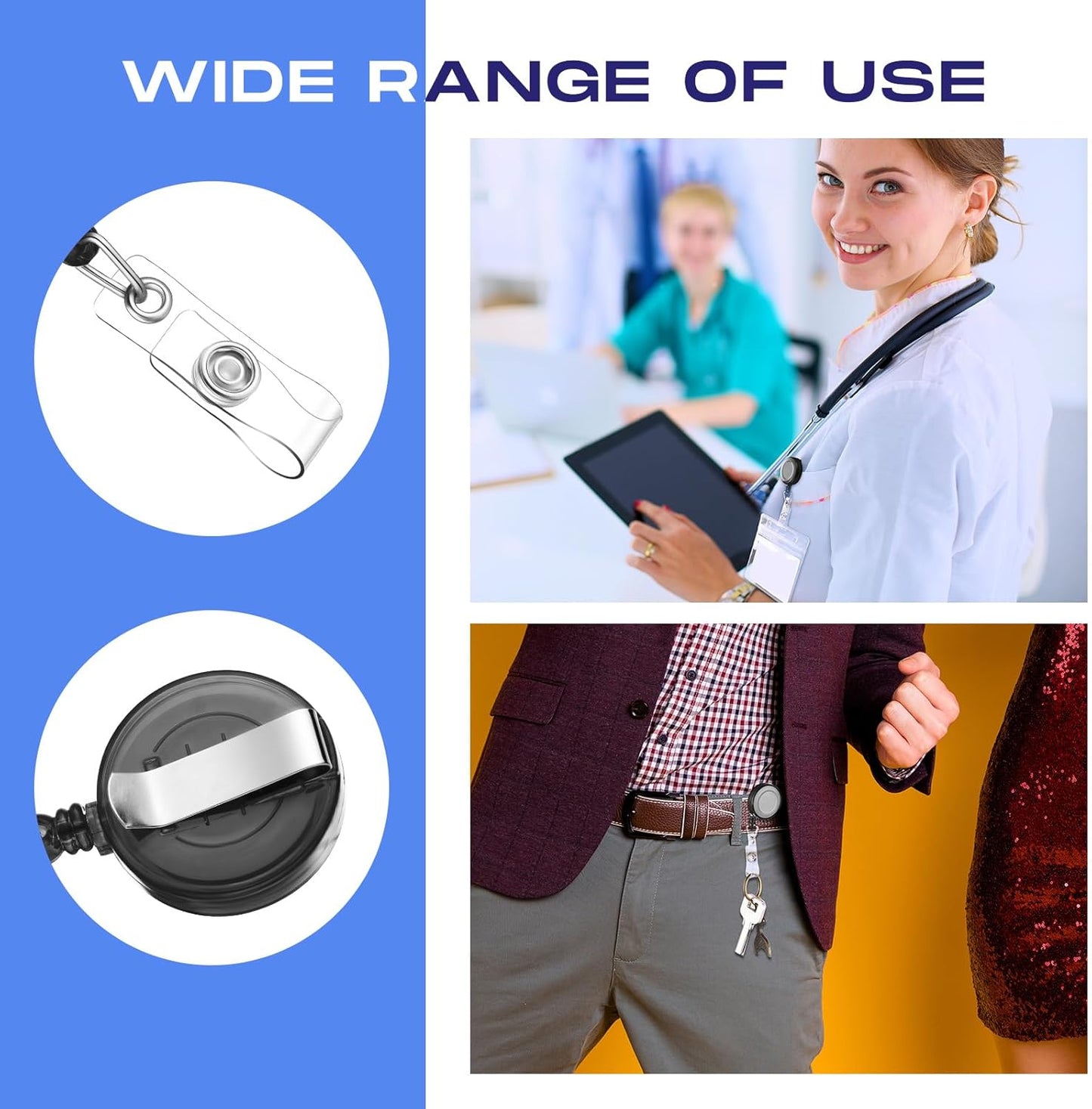 Zonon 100 Pcs Retractable Badge Reel Clip Holder Bulk with Metal Belt Clip Badge ID Card Holder Gifts for Nurses Teachers Students Office Workers School Supplies(Transparent Black)