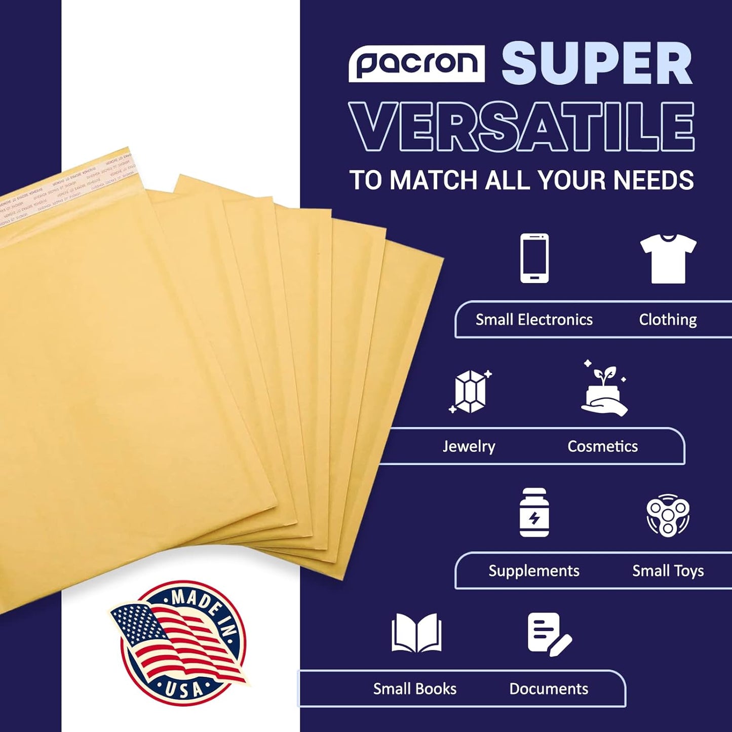 Kraft Bubble Mailers 100 Pack, 12.5 x 19 Inch Padded Shipping Envelopes, Yellow Mailing Envelopes for Documents & Packages, Durable & Lightweight, Made in USA