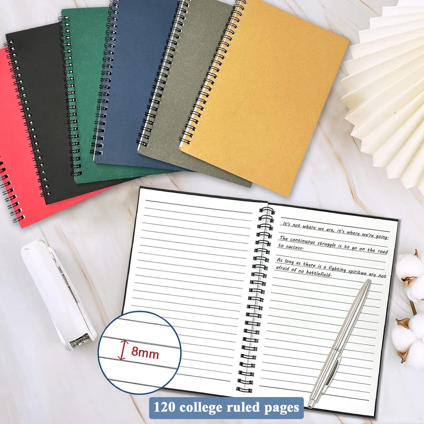 GINMLYDA Small Spiral Notebook 12Pack, 120 Lined Pages 8.25x5.50 Inches Spiral Journal Kraft Cover Notebooks & Writing Pads for School Home Office Aesthetic Sketch Drawing Note