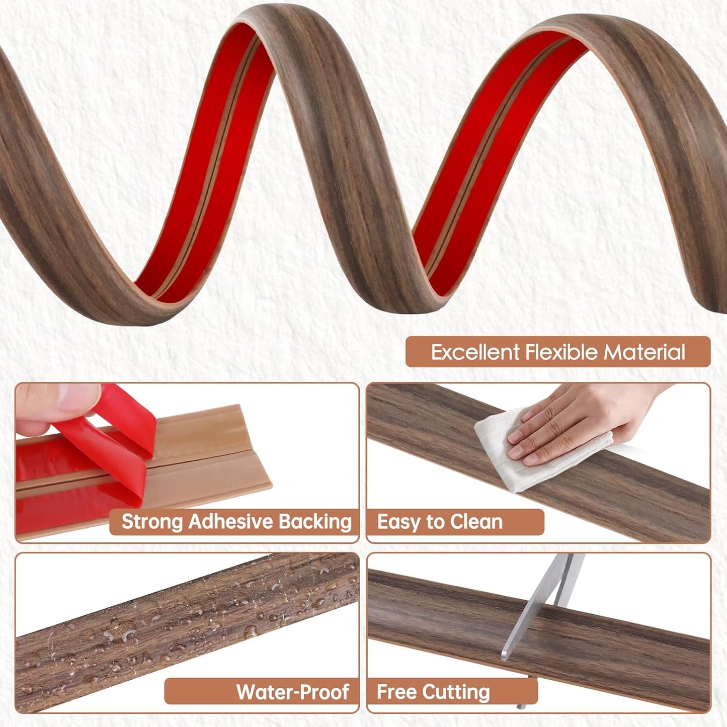 Floor Cord Cover for Wires on Floor Self Adhesive Cord Hider Floor Cable Management Wire Covers for Cords Protector Prevent Cable Trips Cord Cavity W 0.51" x H 0.31", Misty Brown Wood, 20Ft