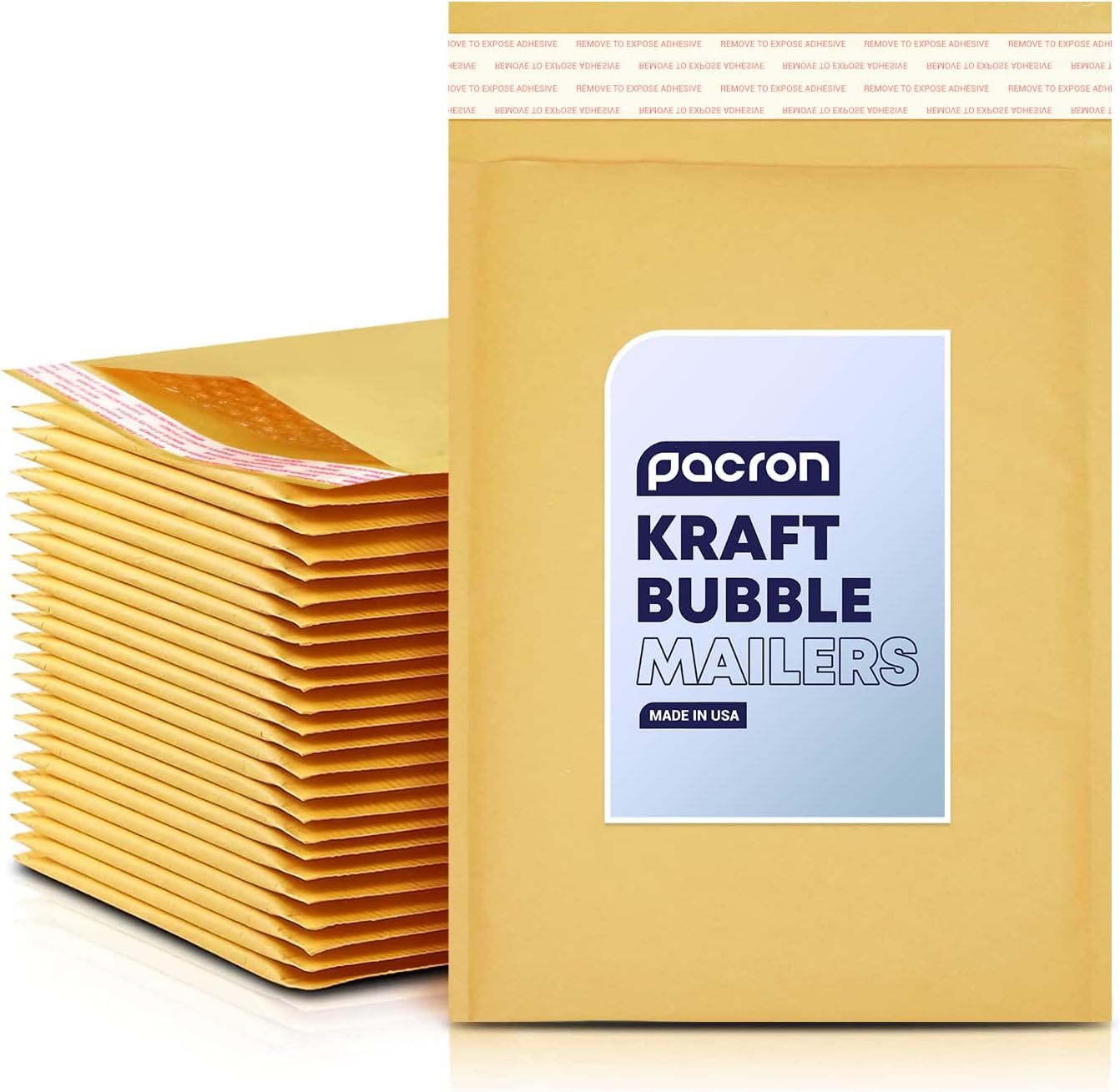 Kraft Bubble Mailers 250 Pack, 5 x 10 Inch Padded Shipping Envelopes, Yellow Mailing Envelopes for Documents & Packages, Durable & Lightweight, Made in USA