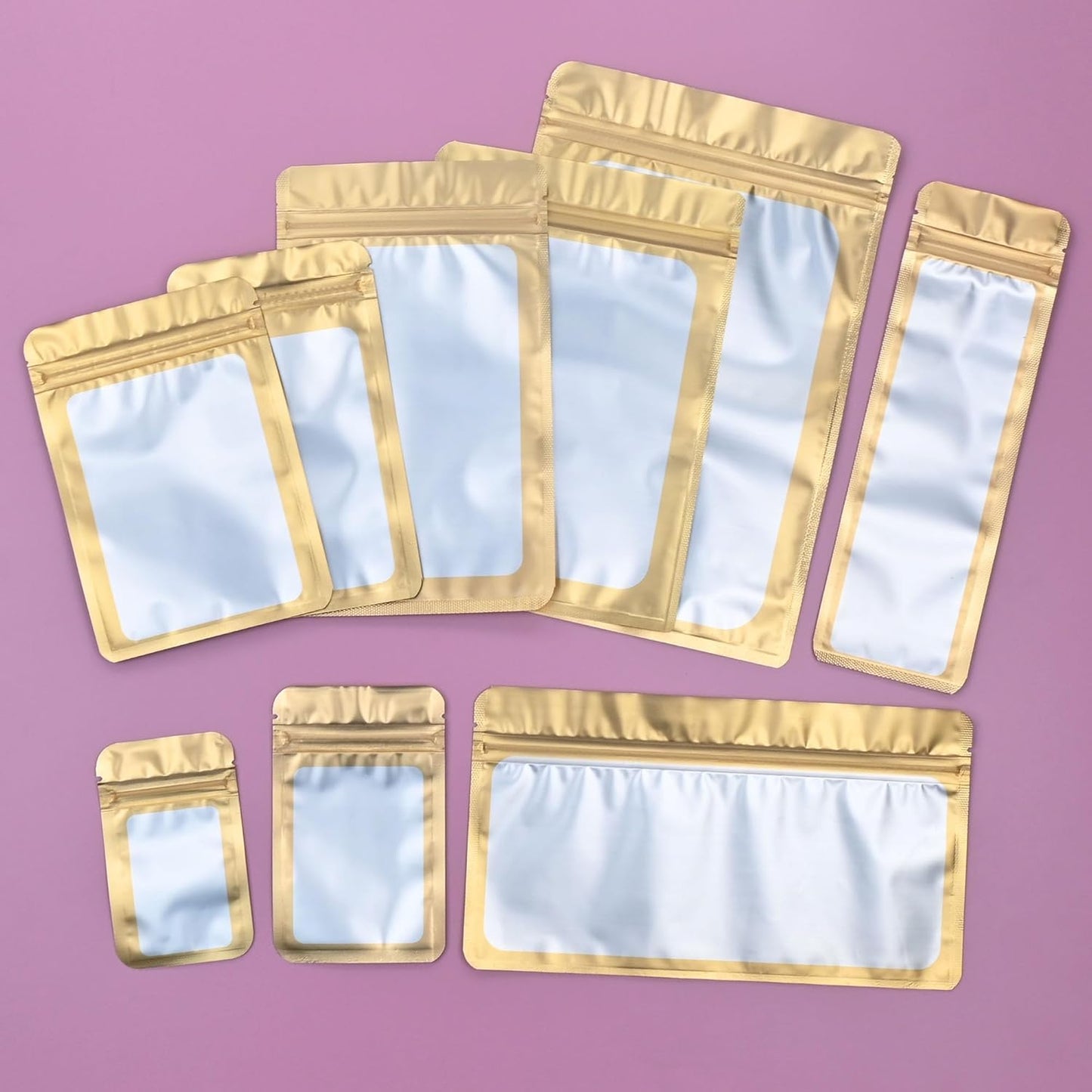 Resealable Mylar Pouch Bag Great for Office Home Party Favor Food Storage (100PCS, Gold Color, 2.7 x 9 inch)