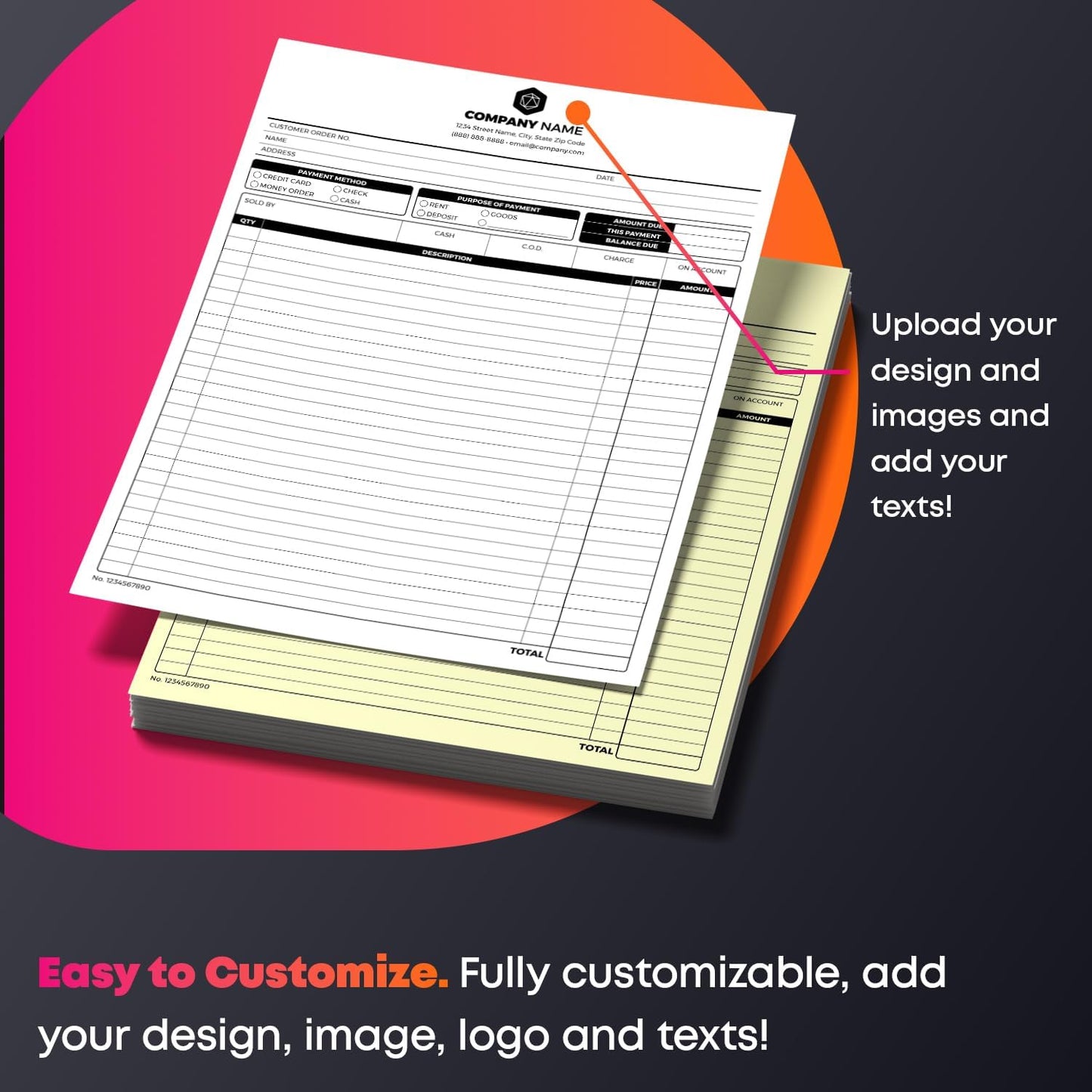 Custom Print 8.5" x 11" Carbonless NCR Forms for Printing Business and Company Invoices, Receipts, Work Orders, Sales Orders, Purchase Orders, Estimates and Quotes - Loose Sheets (3-Part, 250)