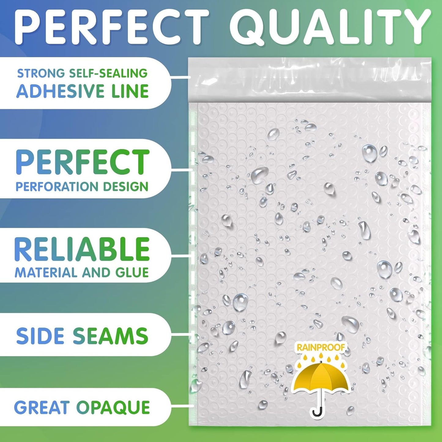 White Poly Bubble Mailers Self Seal, 9.5 x 13.5 Inch. Pack of 50 Bubble Packaging Envelopes for Shipping. Durable Padded Envelopes Waterproof. Self Seal Padded Mailers. Shipping Packages