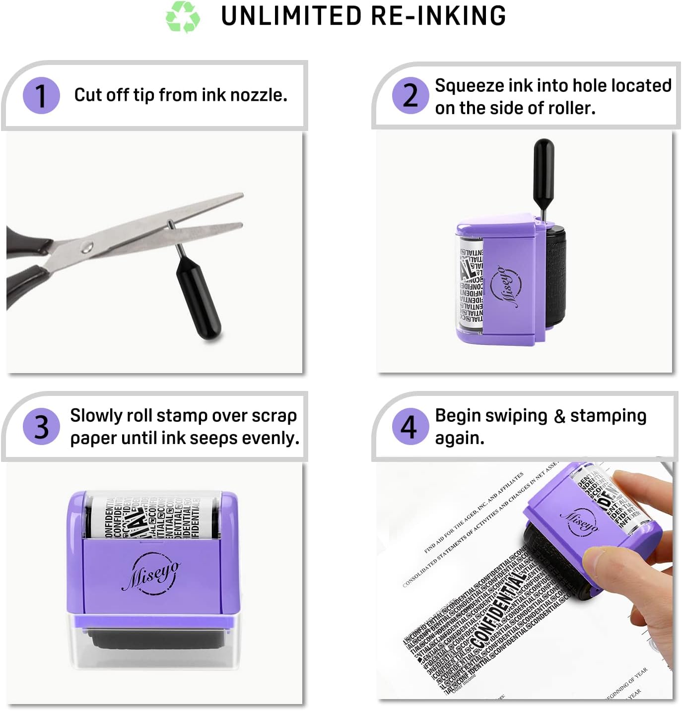 Miseyo Wide Roller Stamp Identity Theft Stamp 1.5 Inch Perfect for Privacy Protection,Anti-Theft Security Confidential Easy for Guard Personal Information Blockout - 3Pack Set