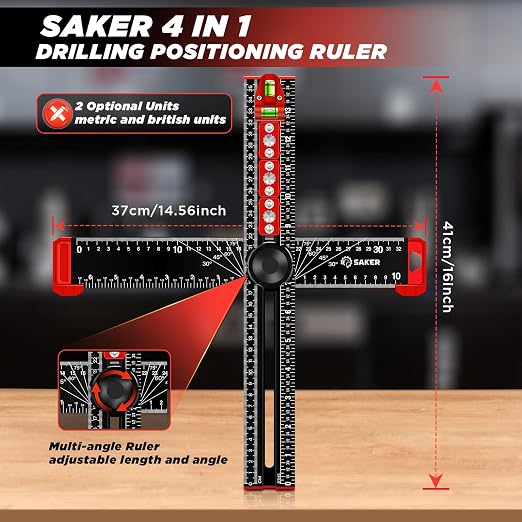 Saker 4-in-1 Drilling Positioning Ruler, Adjustable 13.78in Multifunctional T - Image 5