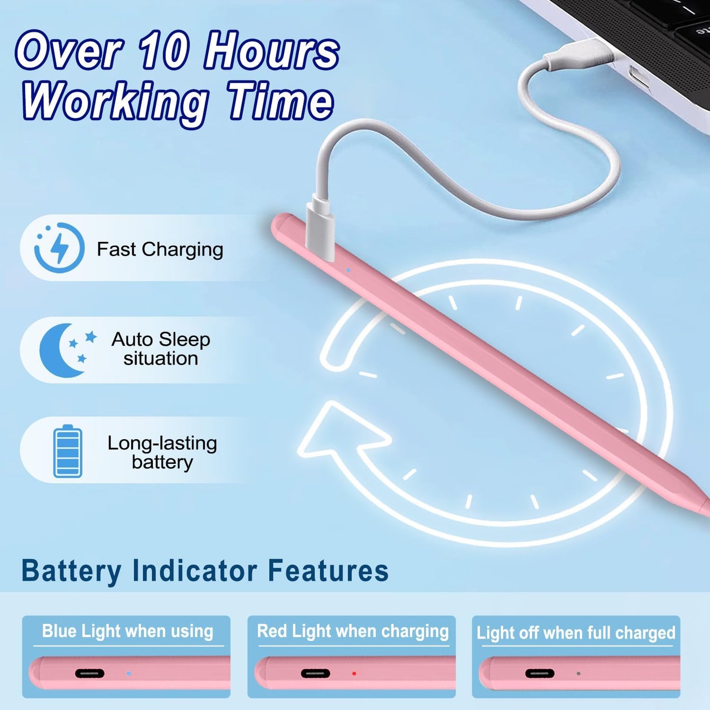 Stylus Pen for iPad Apple: Fast Charge for iPad Pencil Apple Pen with Palm Rejection Tilt Sensitivity - Pen for i-Pad 10/9/8/7/6, iPad Pro 12.9"/11"/13" M4, iPad mini 6/5, iPad Air 5/4/3/M2 Pink