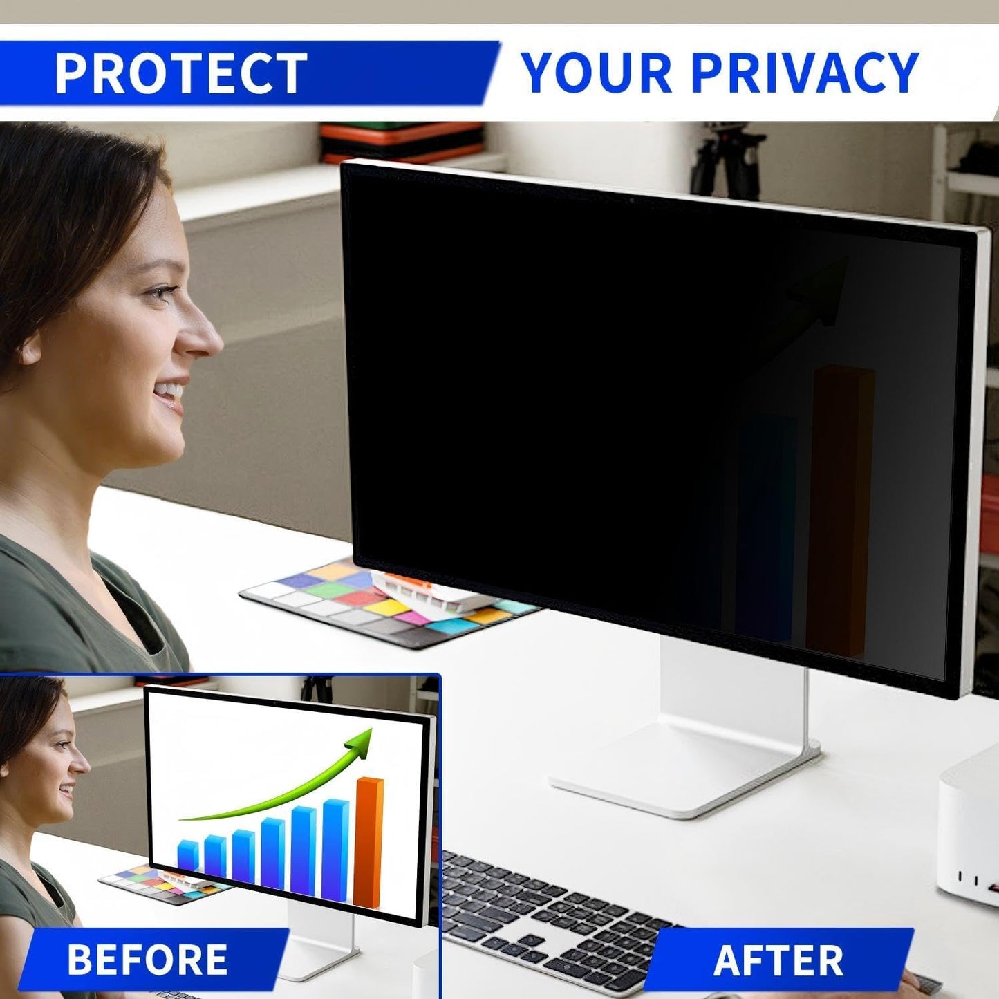 14" Computer Privacy Screen Filter for (16:09) Screen Monitor - Premium Anti-Glare Computer Screen Cover - Scratch Resistant - UV & Blue Light Screen Protector (Black-14)