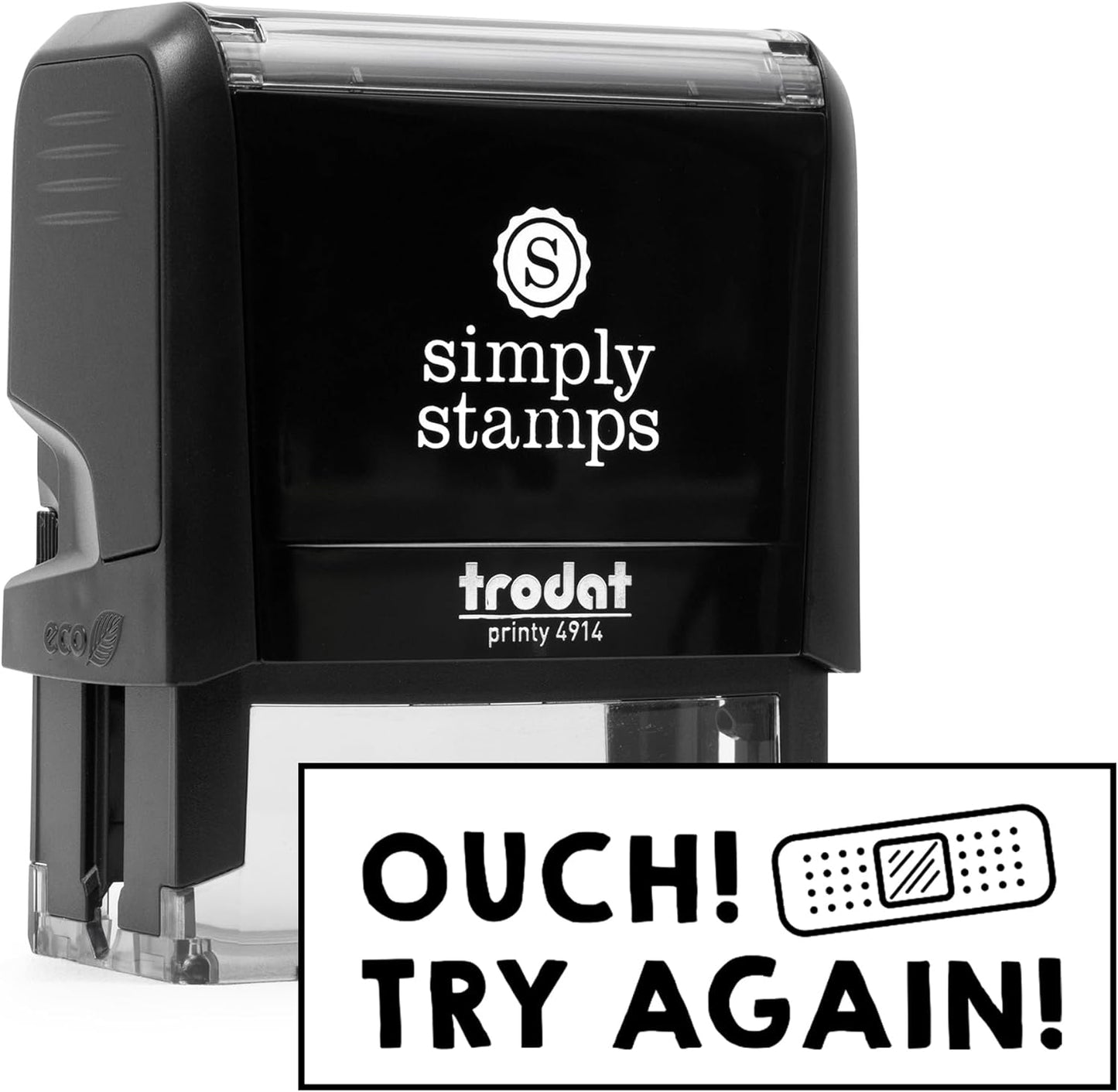 Custom Self-Inking Teacher Stamps | 49 Designs | Fun Teacher Phrases | Grading Made Easy | Classroom, Teacher and Library Book Stamps (Ouch! Try Again!, Large)