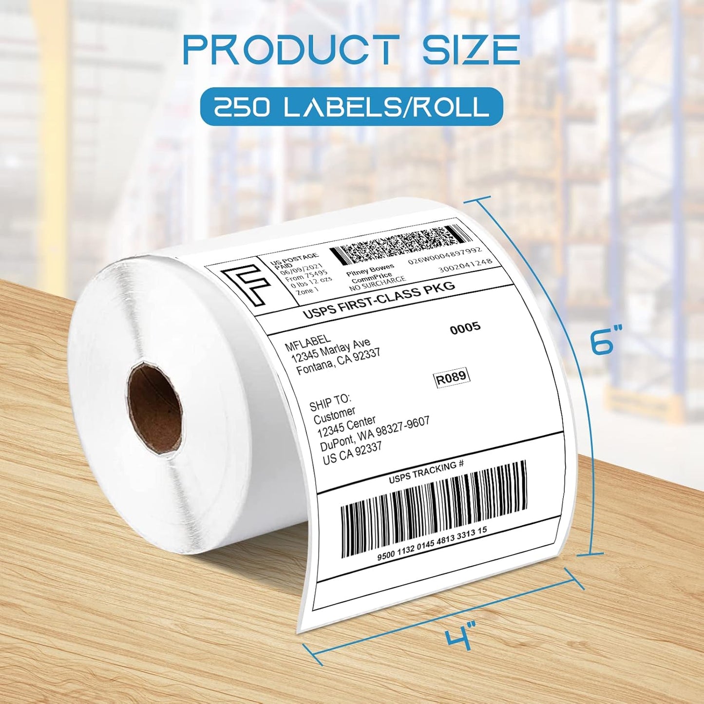 MFLABEL 12 Rolls 4x6 Direct Thermal Blank Shipping Labels for Thermal Printer Shipping Labels with Perforated