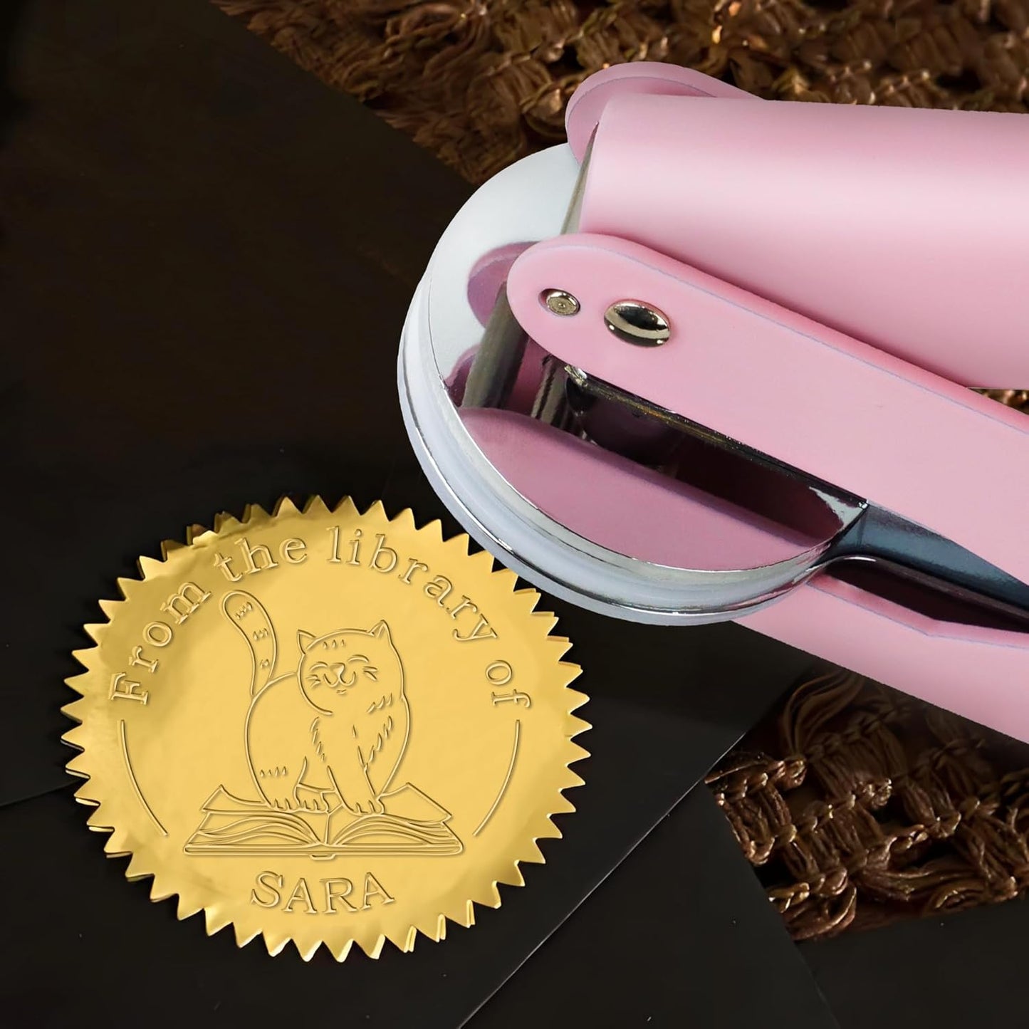 Cute Cat Book Embosser Custom Embosser Stamp with Your Name or Design Personalized Library Embosser Stamp Customized Books Business Cards Paper Documents Notebooks etc. (Cute Cat - 05)