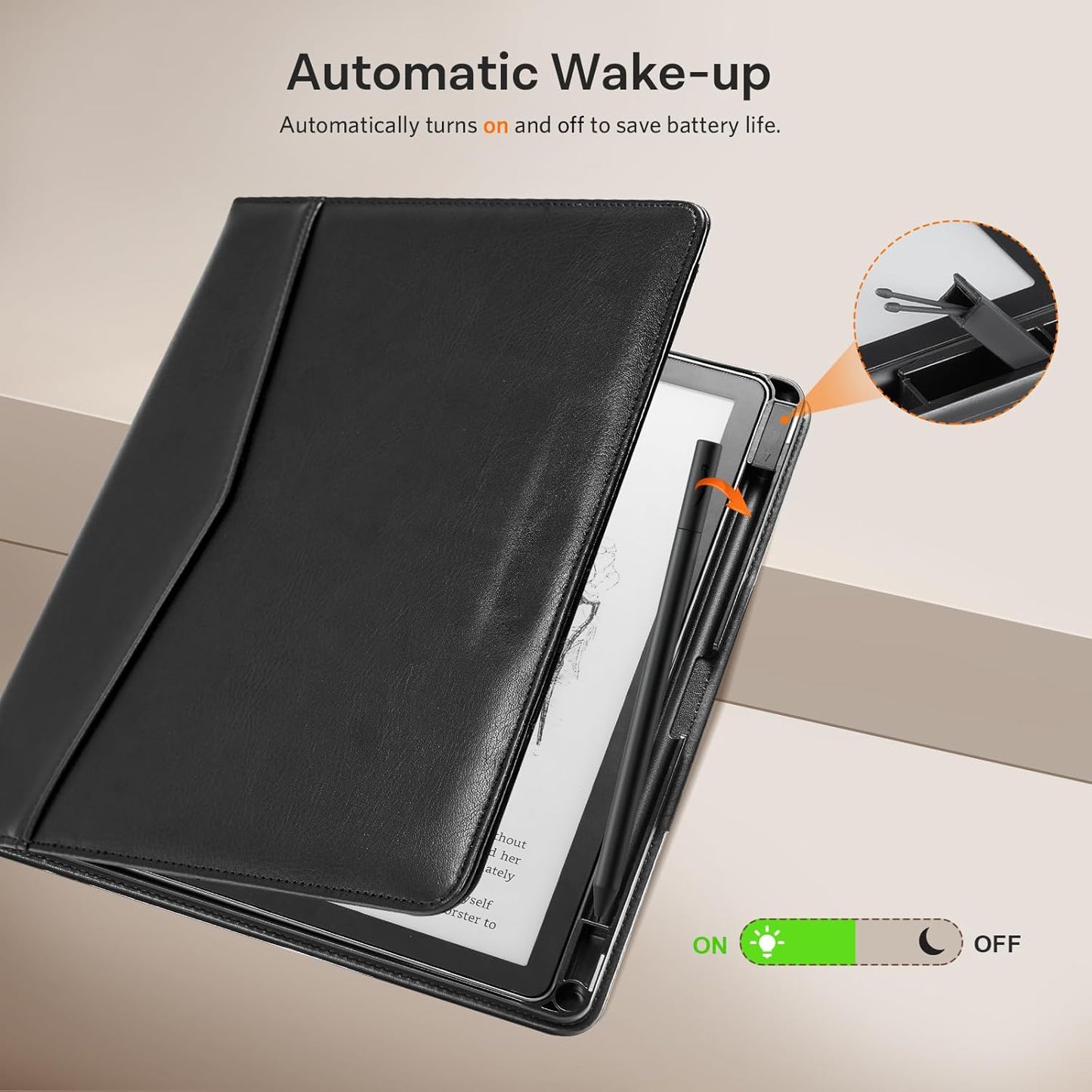 CoBak Premium PU Leather Case for Kindle Scribe 10.2", TouchPad D10, Boox Note Air 5, Folio Cover with Pen Holder, Auto Sleep/Wake, Card Slots & File Folders for Business, Not for Remarkable
