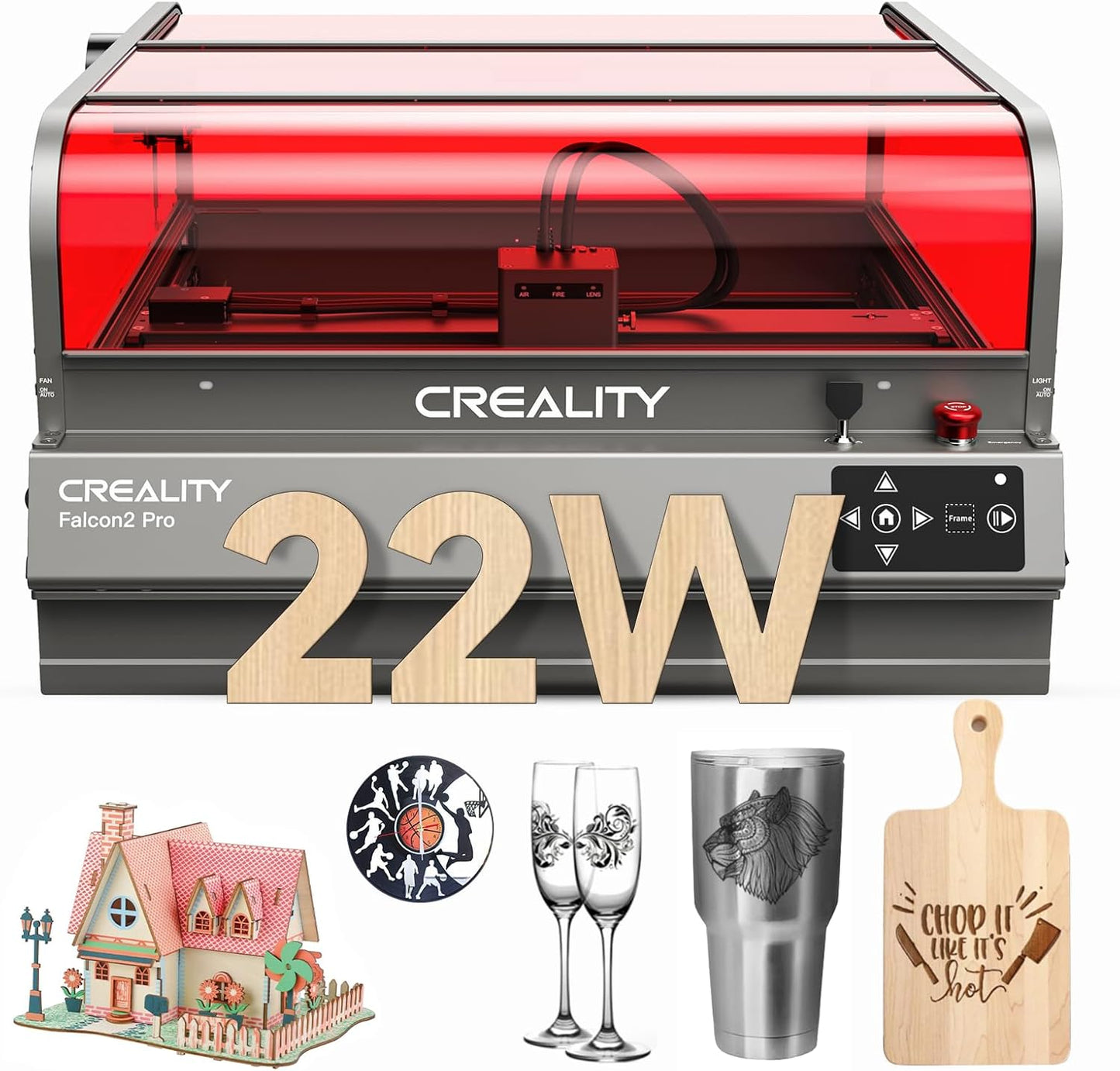 Creality Laser Engraver Falcon2 Pro 22W, Desktop Diode Laser Cutter and Engraver Machine with Enclosure,Smart Camera,Air Assist,CNC Machine for Wood Acrylic Leather (Laser 22W)