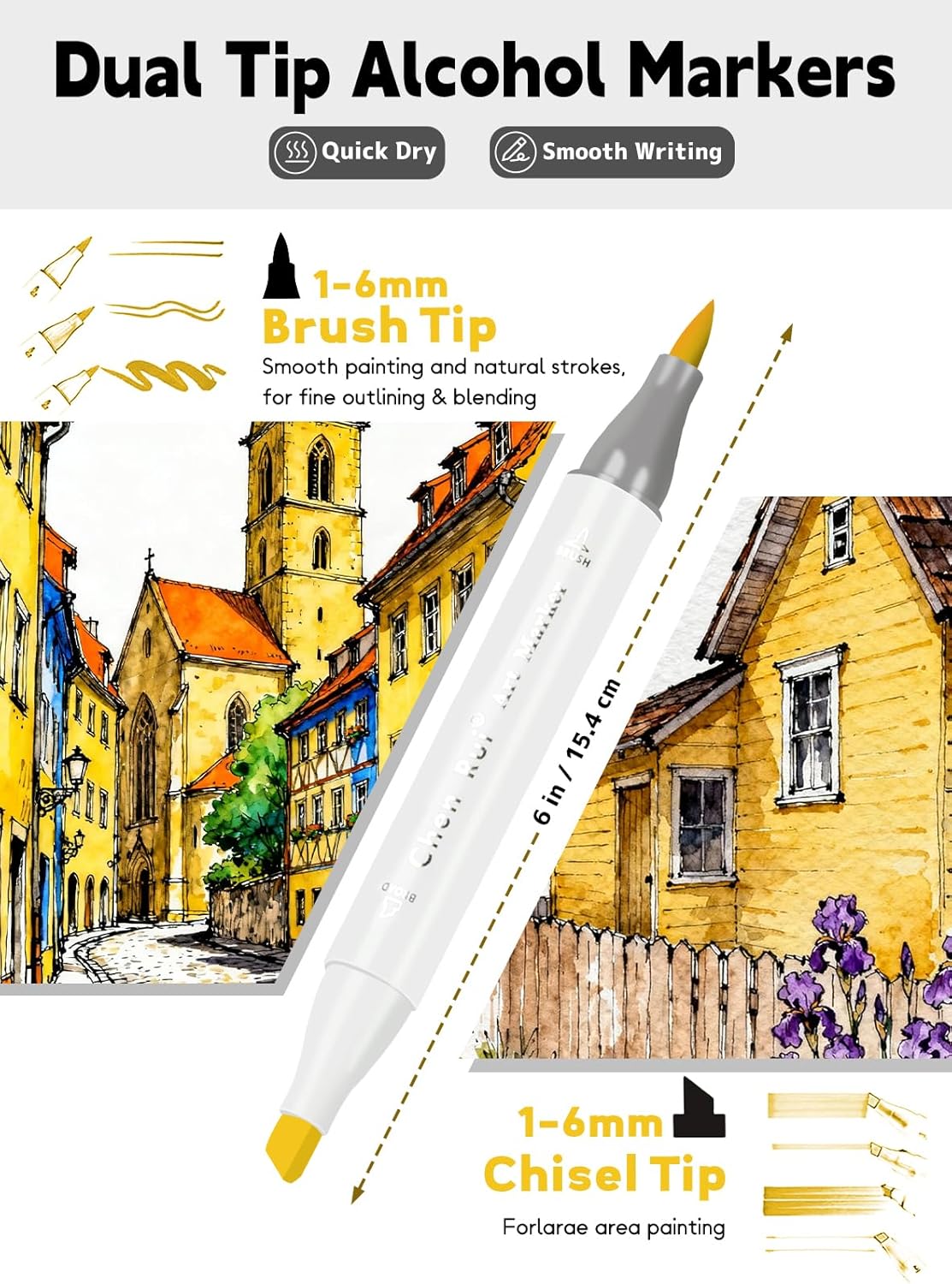 YHC 120 Colors Alcohol Brush Marker with Free App,Dual Tips Art Markers for Adults and Kids, Alcohol Based Brush & Chisel Tips Markers for Drawing, Coloring, Painting, Sketching