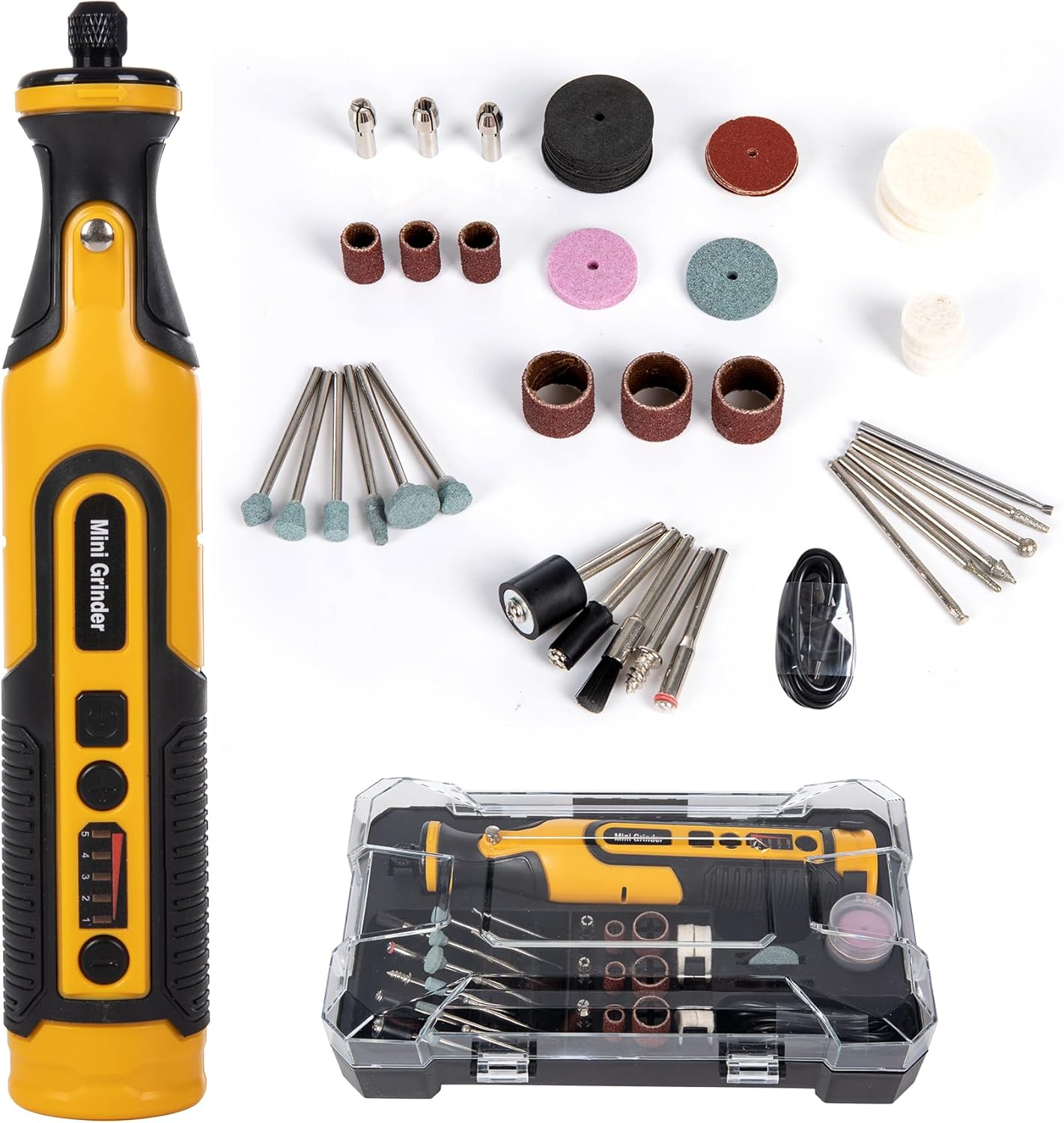 7.2V Cordless Grinder Tool, Mini Rotary Tool Setwith Battery & Charger, 5Speed Adjustment, LED Light, 65 Piece Accessory Kit| Cutting/Polishing Wheels, Diamond Burrs, Sanding Bands