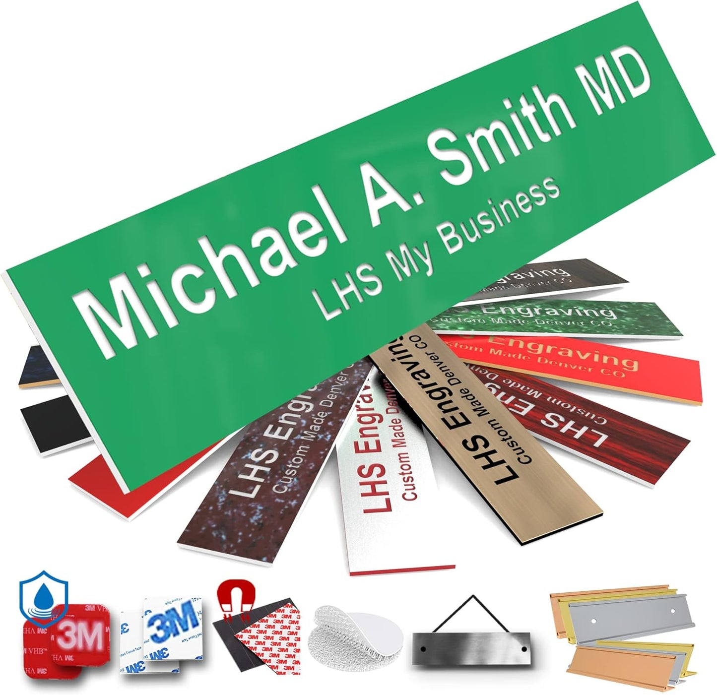 Engraved Custom Door Plate Green Plastic Office Door Sign with White Letters - Made in USA 2x8 B6