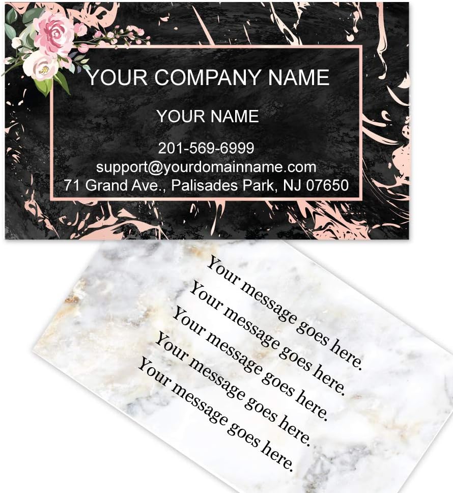 Custom Premium Business Cards, Full color - Marble (350gsm-Thick paper), Made in The USA (Pink Black Rose)