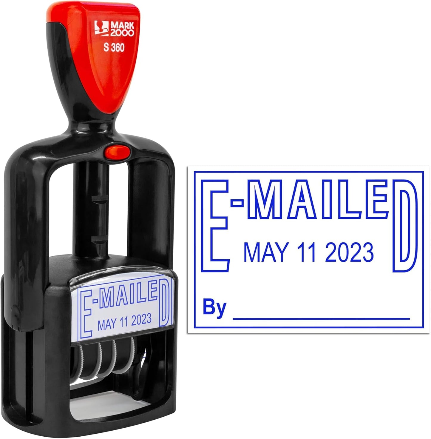 Self-Inking Rubber Date Office Stamp with E-Mailed Phrase - Blue Ink - 12-Year Band