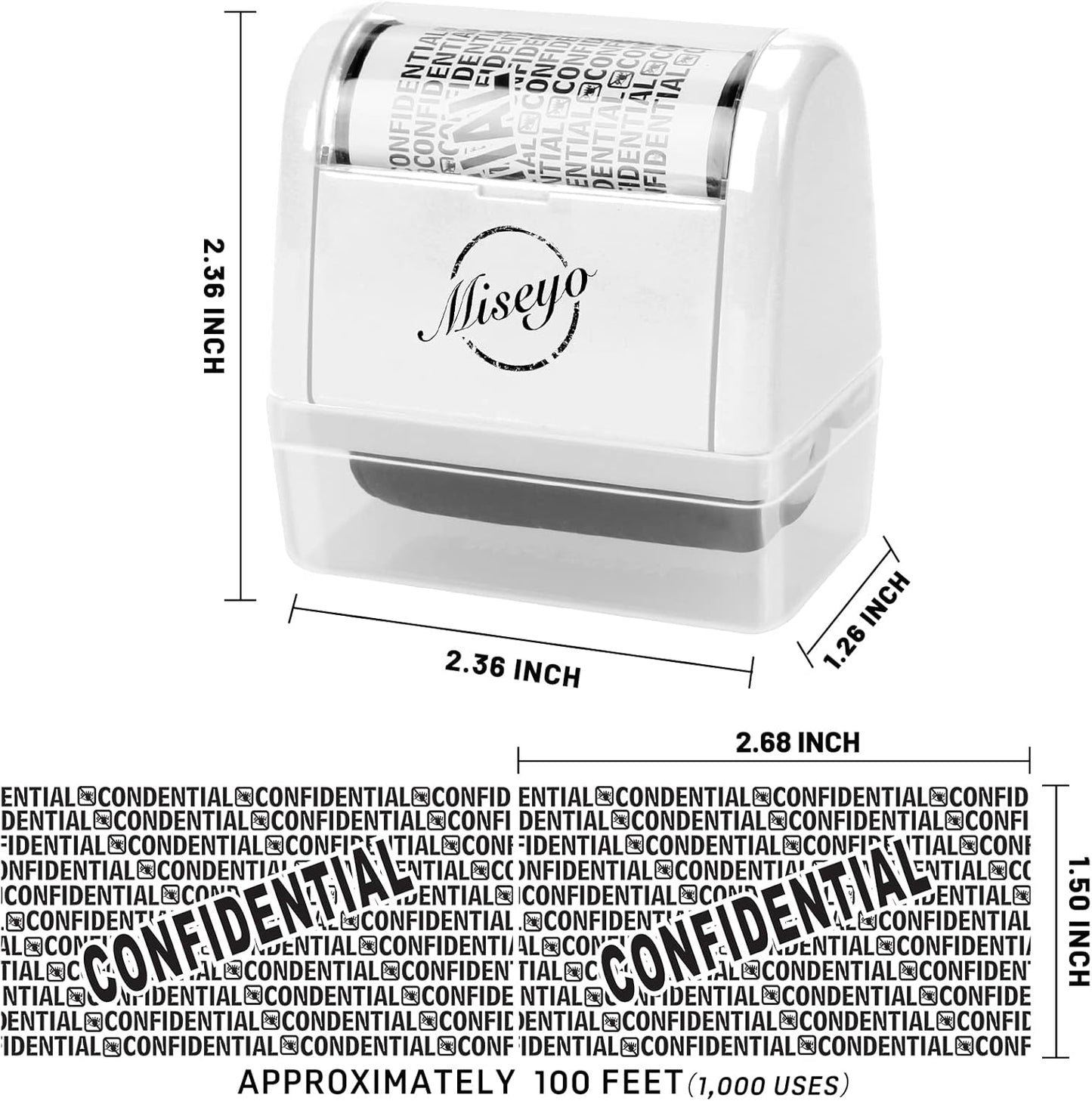 Miseyo Wide Roller Stamp Identity Theft Stamp 1.5 Inch Perfect for Privacy Protection - 3Pack Set(White)