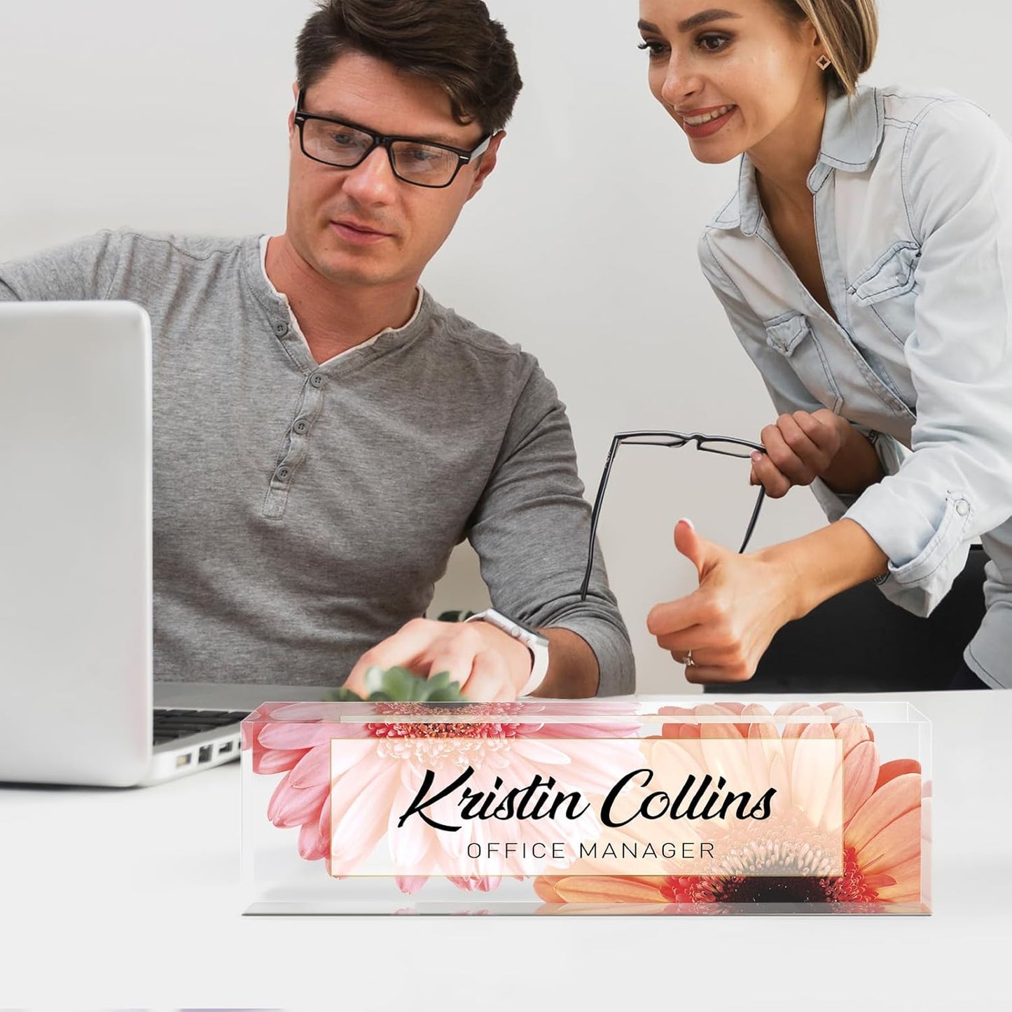 Custom Name Plate for Desk, Acrylic Office Decor For Women Men, Personalized Office Desk Accessories, Teacher Employee Appreciation Gifts For Social Worker Boss Coworkers (Sunflower)