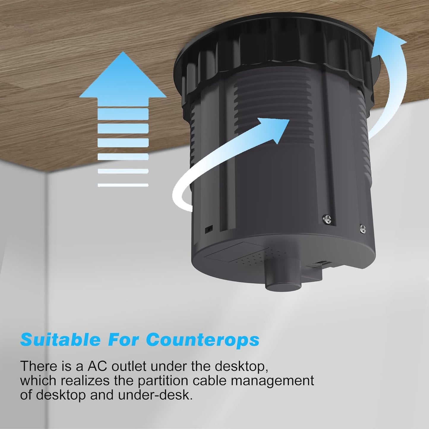 Pop Up Outlet for Countertop - 4.33-inch Automatic Pop Up Hidden Outlet - Round Electrical Outlet with 15W Wireless Charger, 1 USB-A, 1 USB-C & 3AC Plug - 5 FT Cord for Home, Office, Kitchen (Grey)