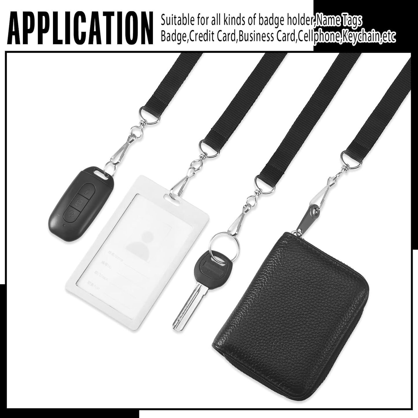Patelai 120 Pcs Breakaway Lanyards with J Hook Bulk Flat for ID Badges Neck Badge Lanyards Card Nametag Holder Neck Straps (Black)