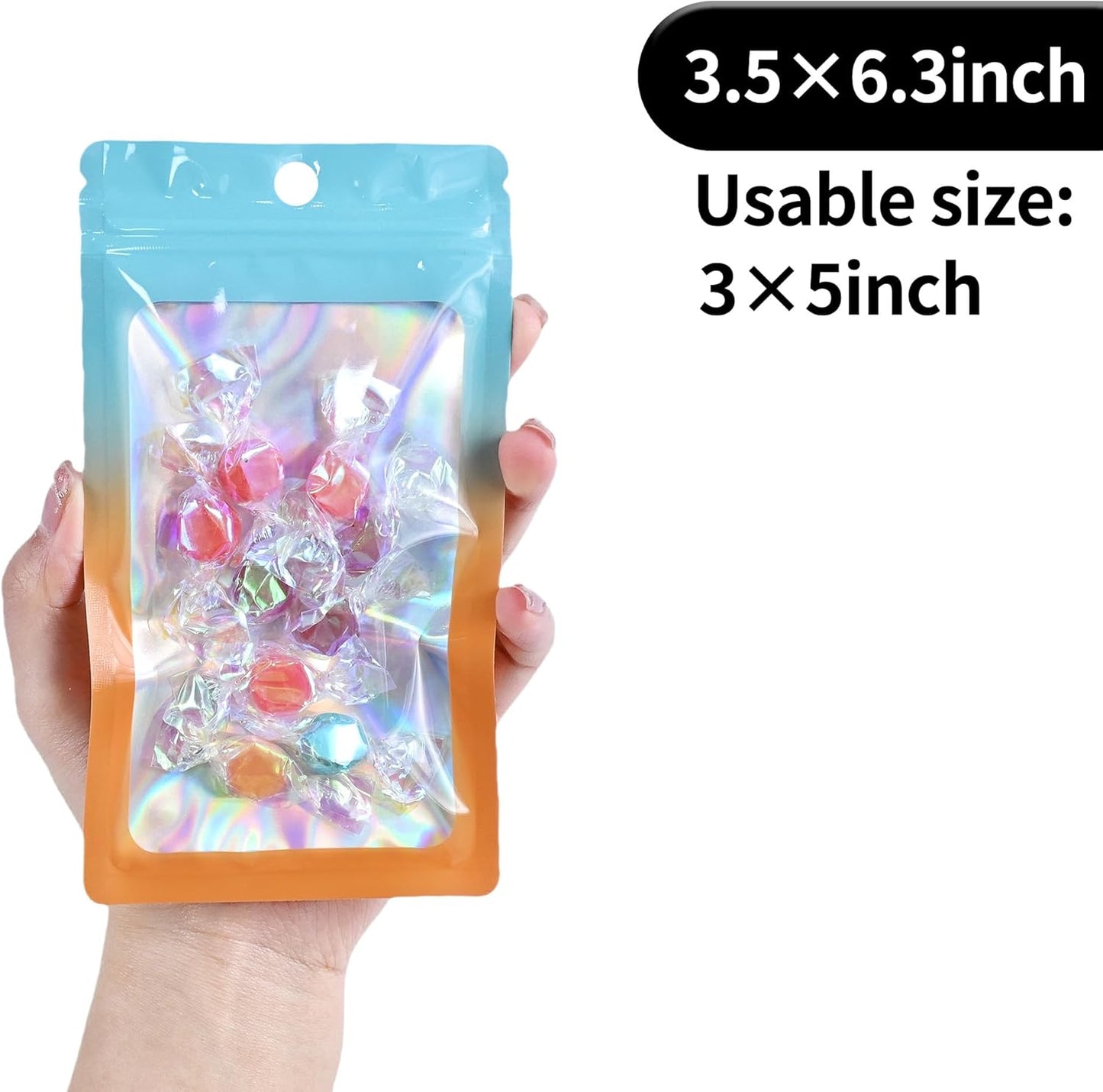 Resealable Mylar Pouch Bag Great for Office Home Party Favor Food Storage (100PCS, Blue and Orange Color, 3.5 x 6.3 inch)