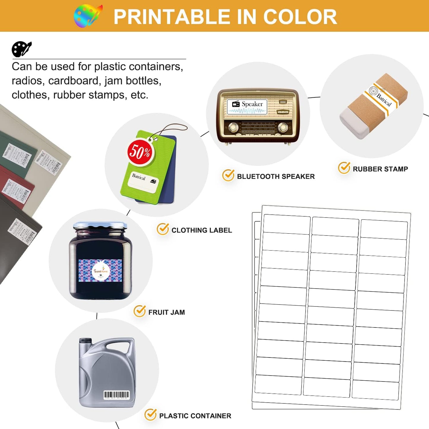1" x 2-5/8" Address Labels 1500 labels sticker paper for Laser/Ink Jet Printer mailing labels 8.5"×11" white 30 per sheet