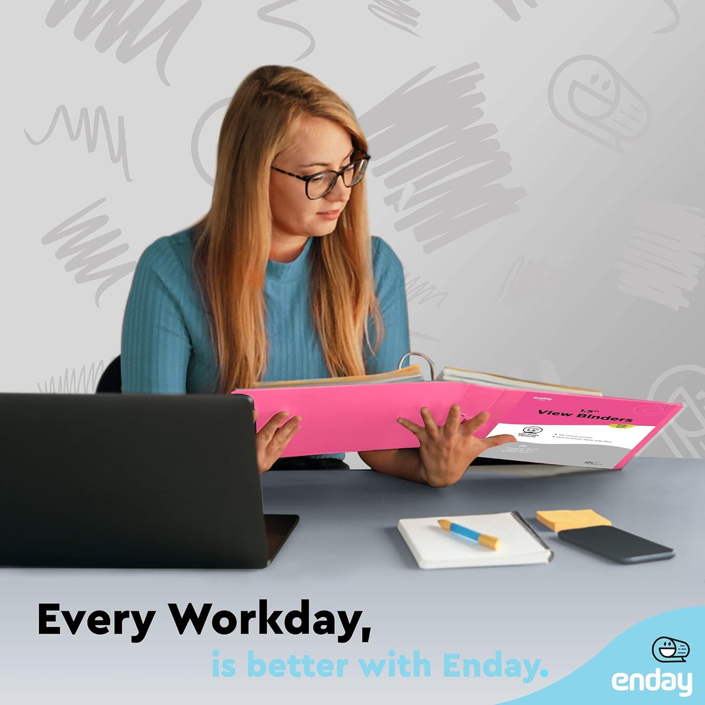 3 Ring Binder Pink, 1.5 Inch Clear View Cover with 2 Inside Pockets Binder, Colored School Supplies 1 ½ Inch Round Ring Binders, Also Available in Red, Blue, Purple, Green, and Grey (6 PC) – by Enday
