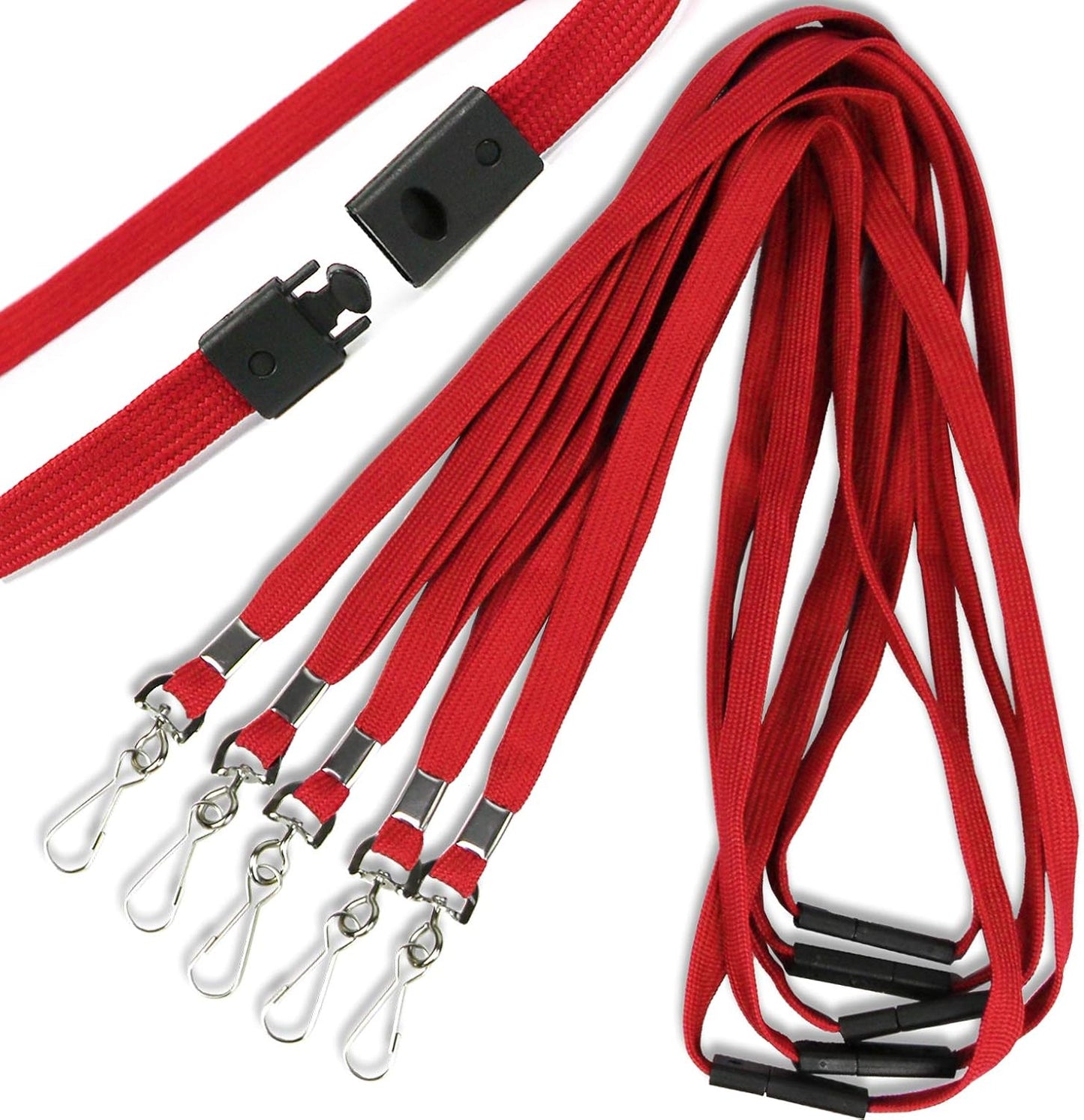 Premium Breakaway Lanyards with J-Hook - Flat Lanyards for ID Badges - Bulk Pack of 50 (Red)