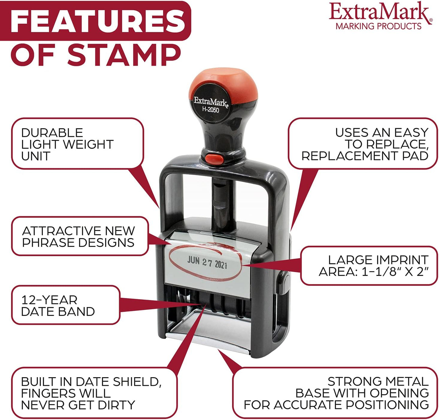 Heavy Duty Office Date Stamp - Brush Stroke Design - Self Inking Dater - Blue Ink Color