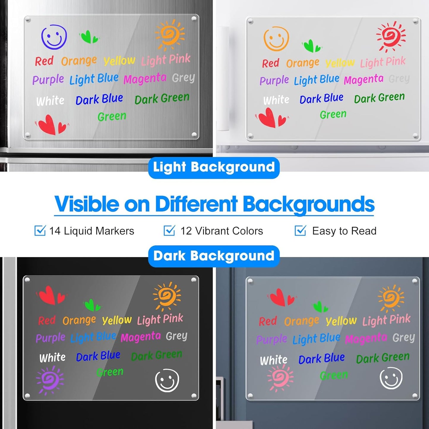 Liquid Chalk Markers for Acrylic Calendar Planning Board Clear Glass Dry Erase Board Whiteboard Window Mirror Christmas Halloween Painting LED Note Board, 14 Pack, 12 Vibrant Colors, 1mm Fine Points